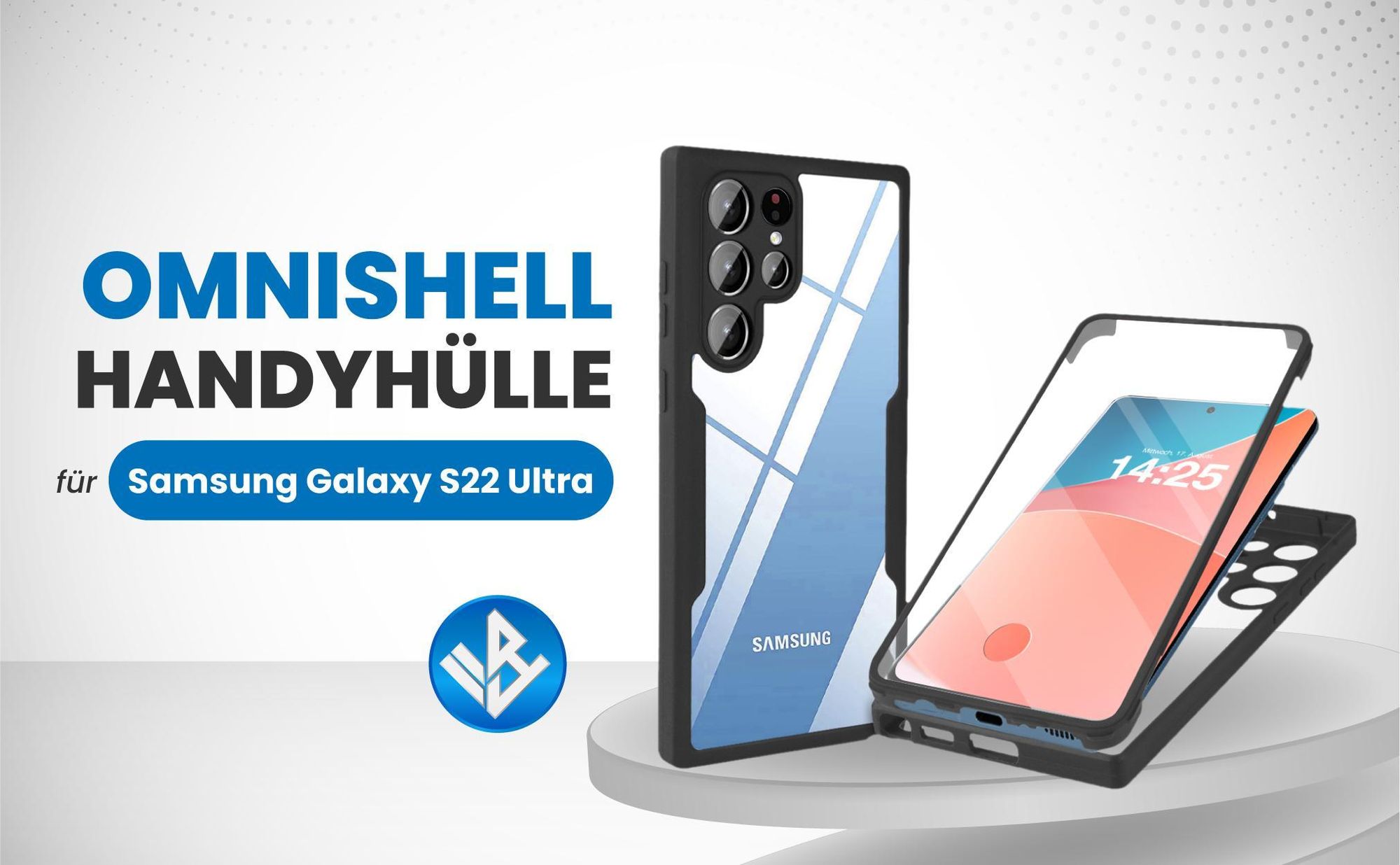 Schwarze 360 Grad Hülle für Samsung Galaxy S22 Ultra mit Kameraschutz