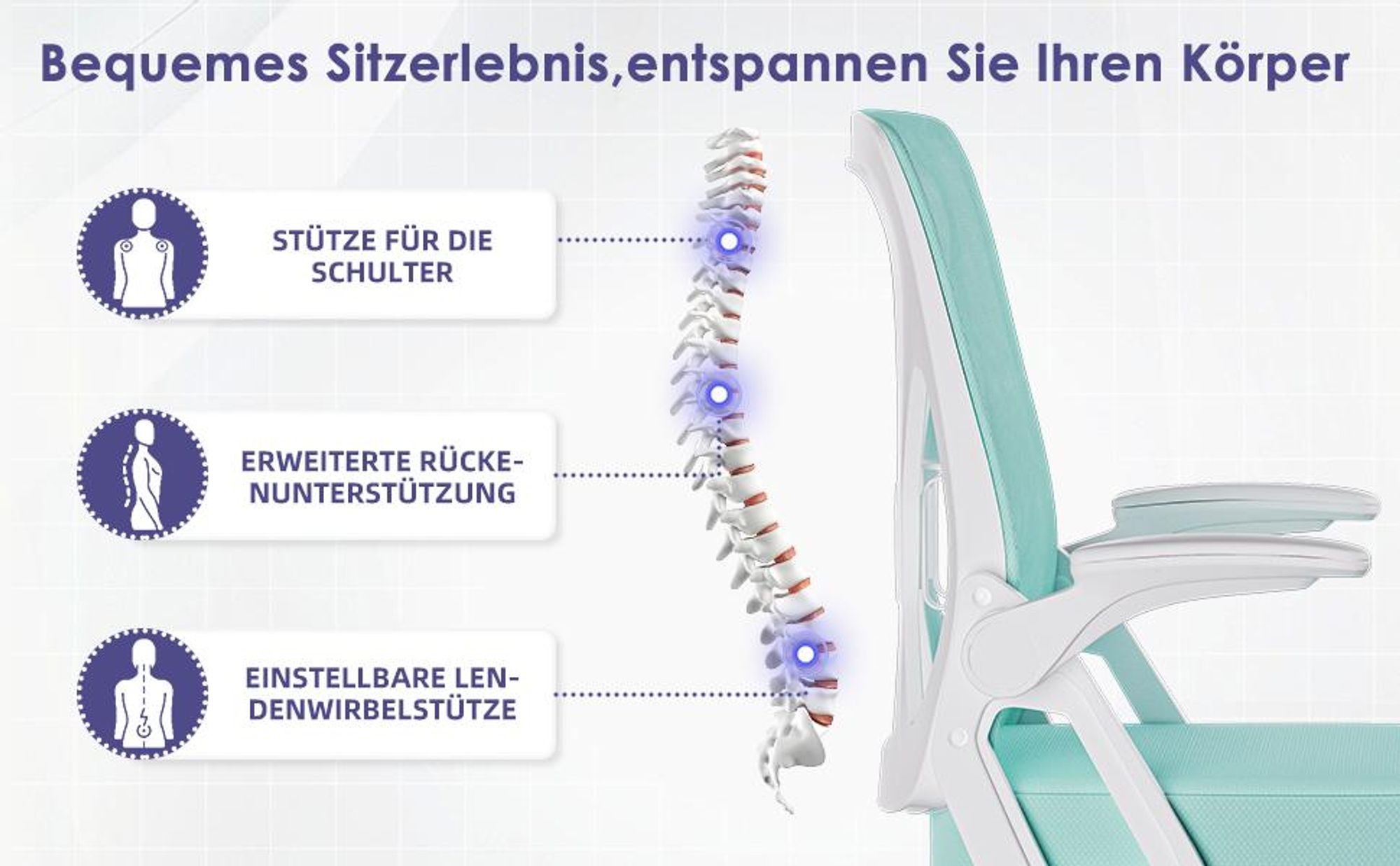 Hiazurm Bürostuhl, Schreibtischstuhl, bürostuhl ergonomisch mit Verstellbaren Armlehnen, höhenverstellbar,S-förmige Lendenstütze,Chefsessel 150kg