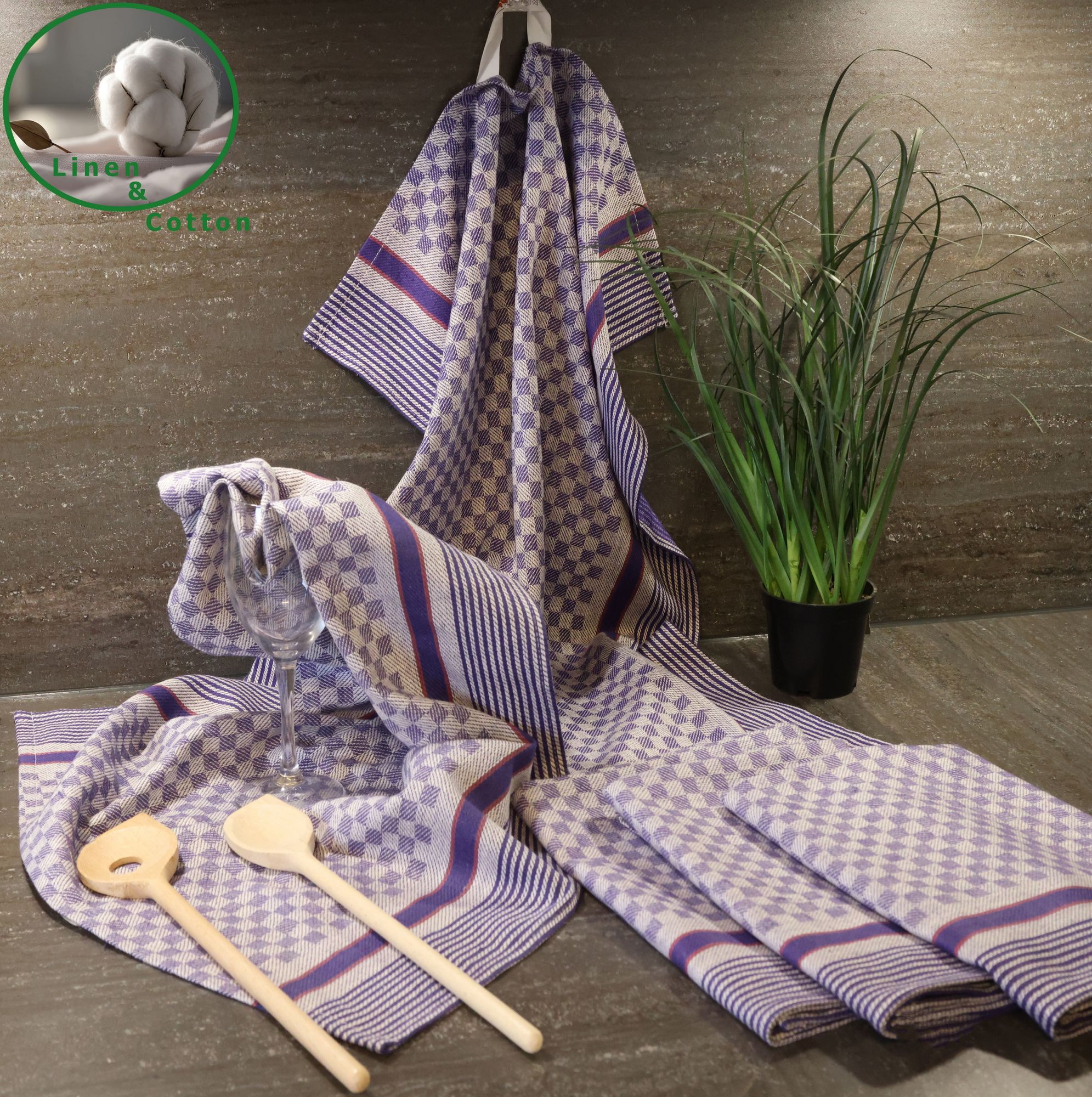 Betz 5 Stück Geschirrtücher 50 x 70 cm Halbleinen Gläsertücher Küchentuch Jacquard MCT-13 Arbeitshandtuch Farbe: blau