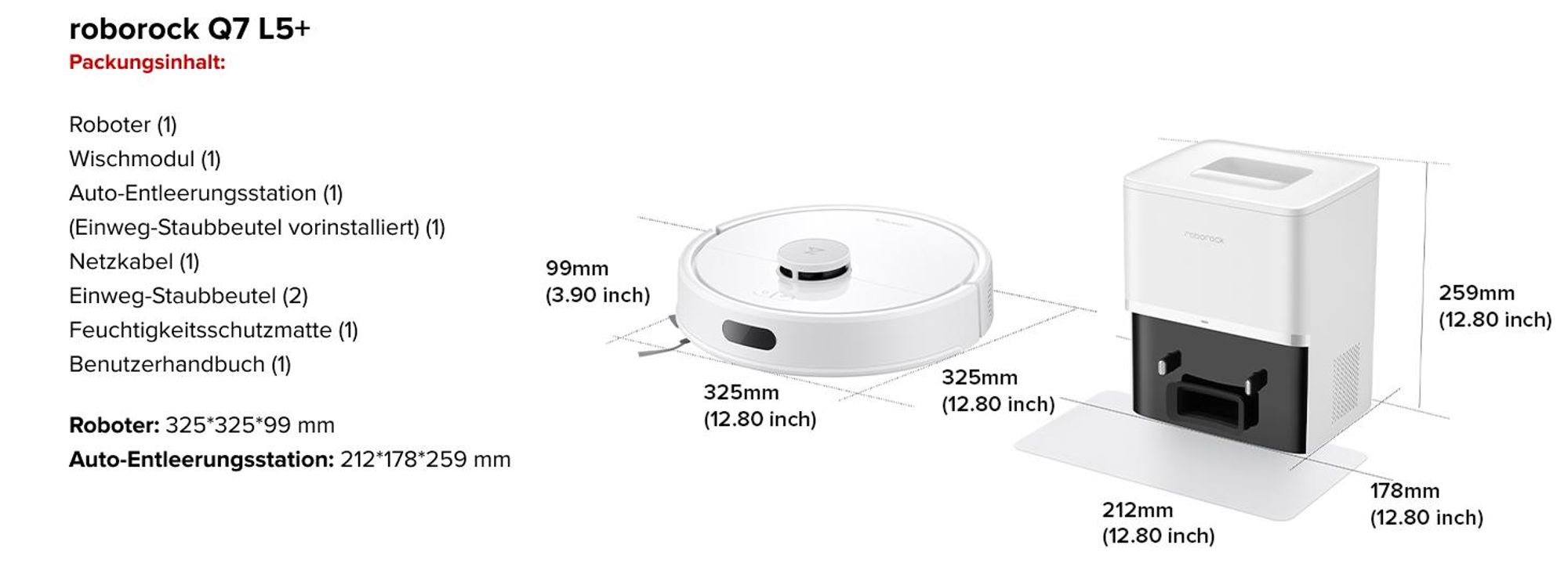 Roborock Q7 L5+ Set Saugroboter mit Wischfunktion, Automatischer Staubentleerung, Dual Anti-Tangle System, 8.000 Pa Saugkraft, LiDAR-Navigation, Weiß