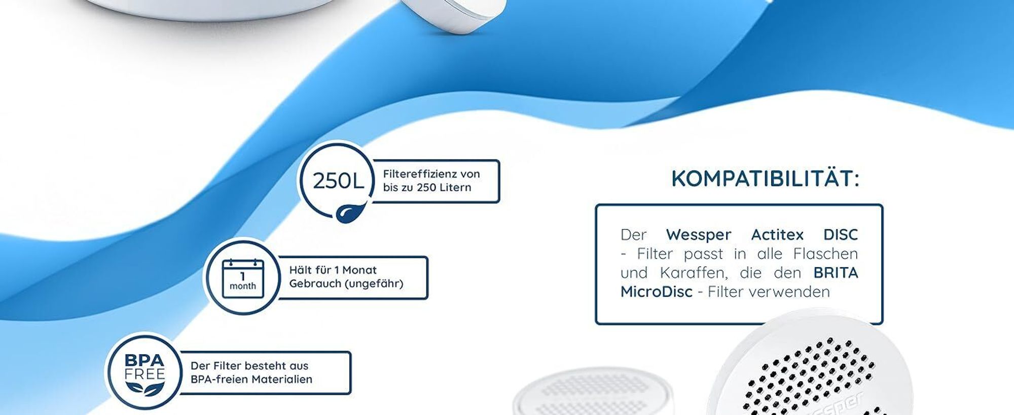 Wessper Wasserfilter MicroDisc 3er Pack | Filter Disc Replacement für Brita MicroDisc Trinkflaschen und Karaffen |