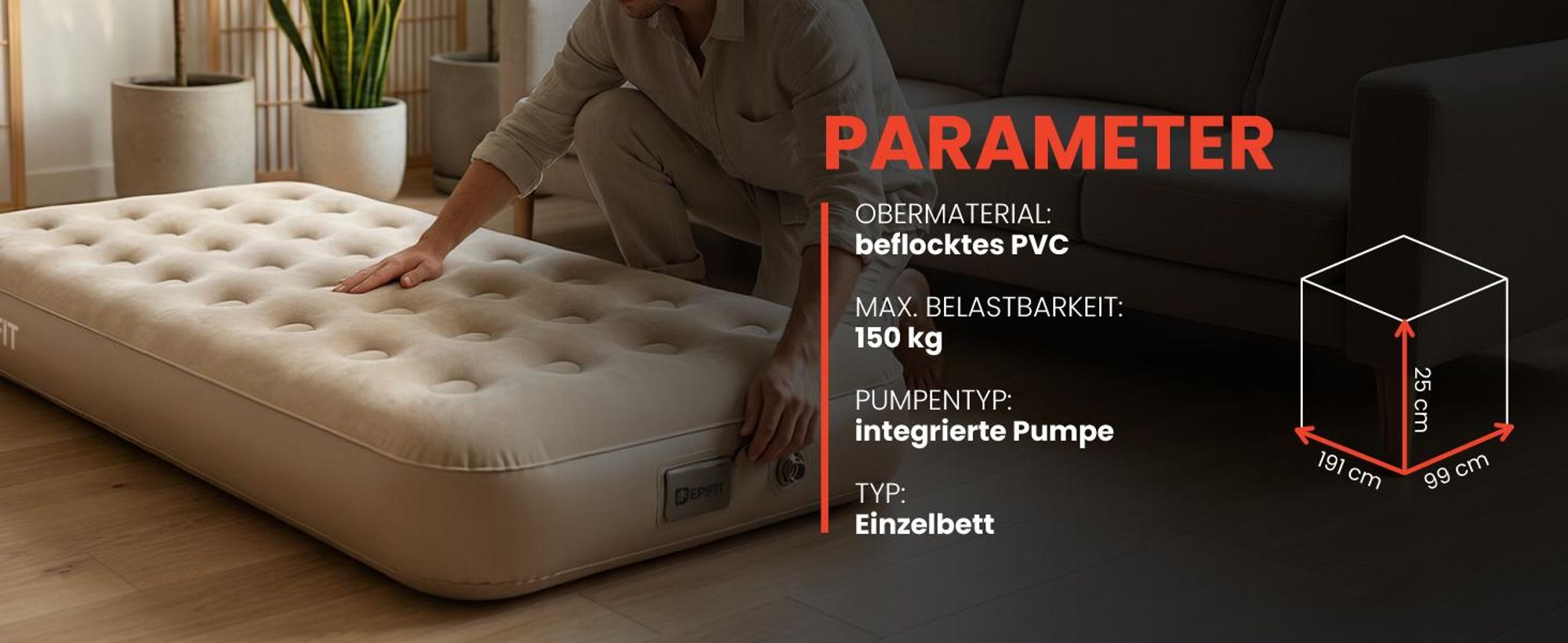 Einzelne Luftbett Luftmatratze selbstaufblasend mit elektrische integriert Pump