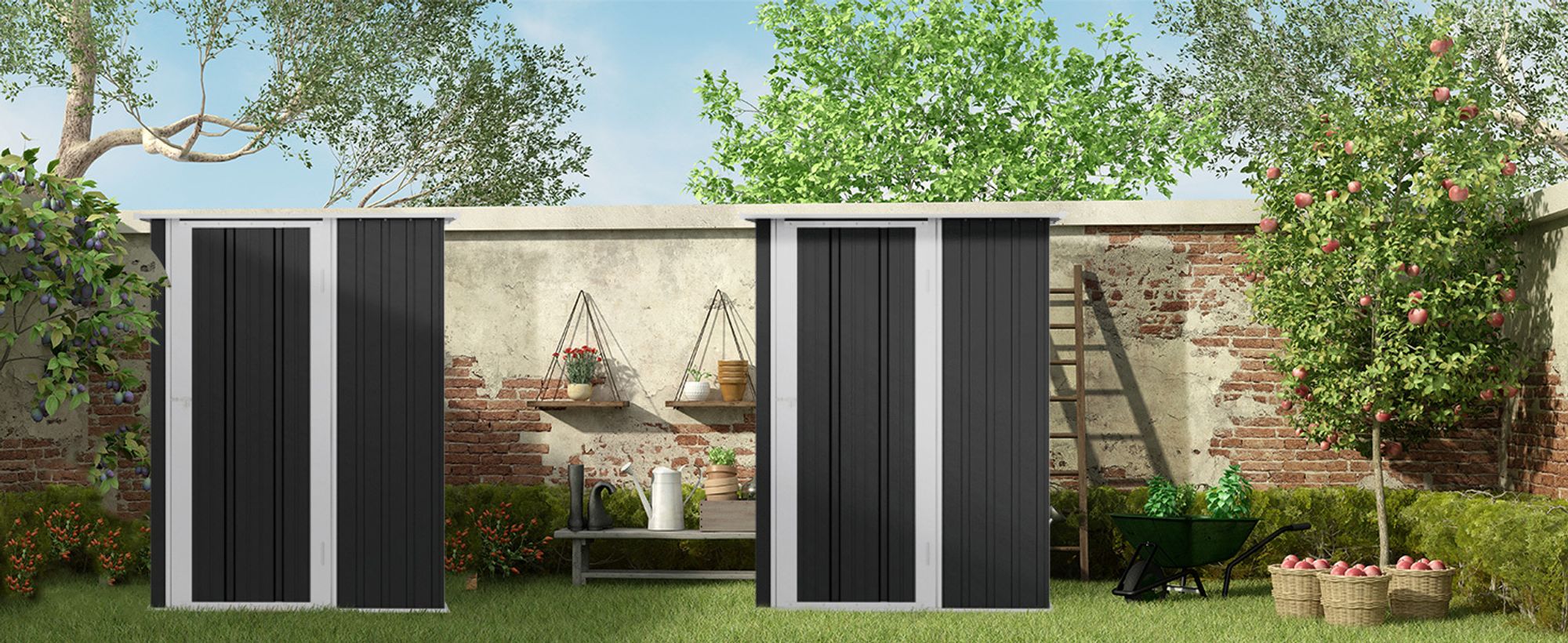 Outsunny Gerätehaus Gartenhaus Geräteschuppen mit Tür Outdoor Stahl Dunkelgrau 142 x 84 x 189 cm