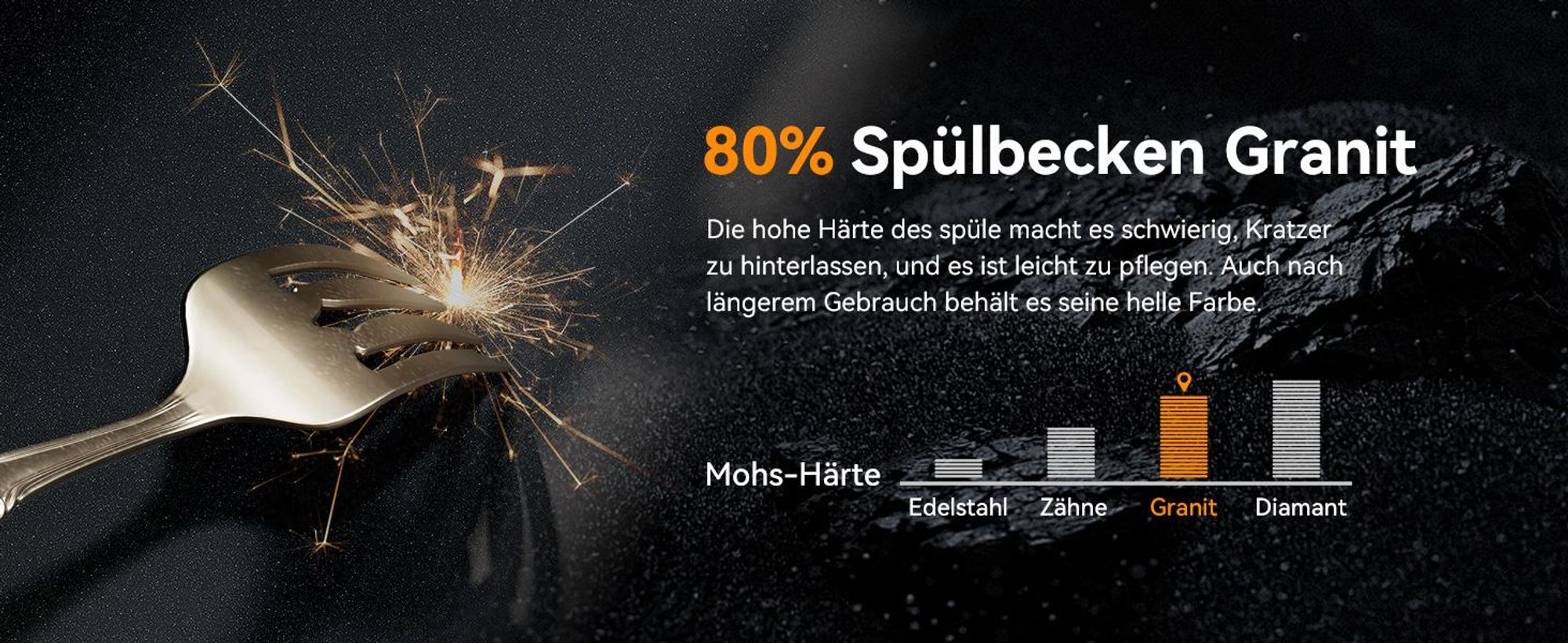 HOROW 60x45 cm Granit Spülbecken Küchenspüle Einbauspüle 1 Becken inkl Siphon, schwarze spüle mit Hahnloch Siphon Ab- und Überlaufgarnitur