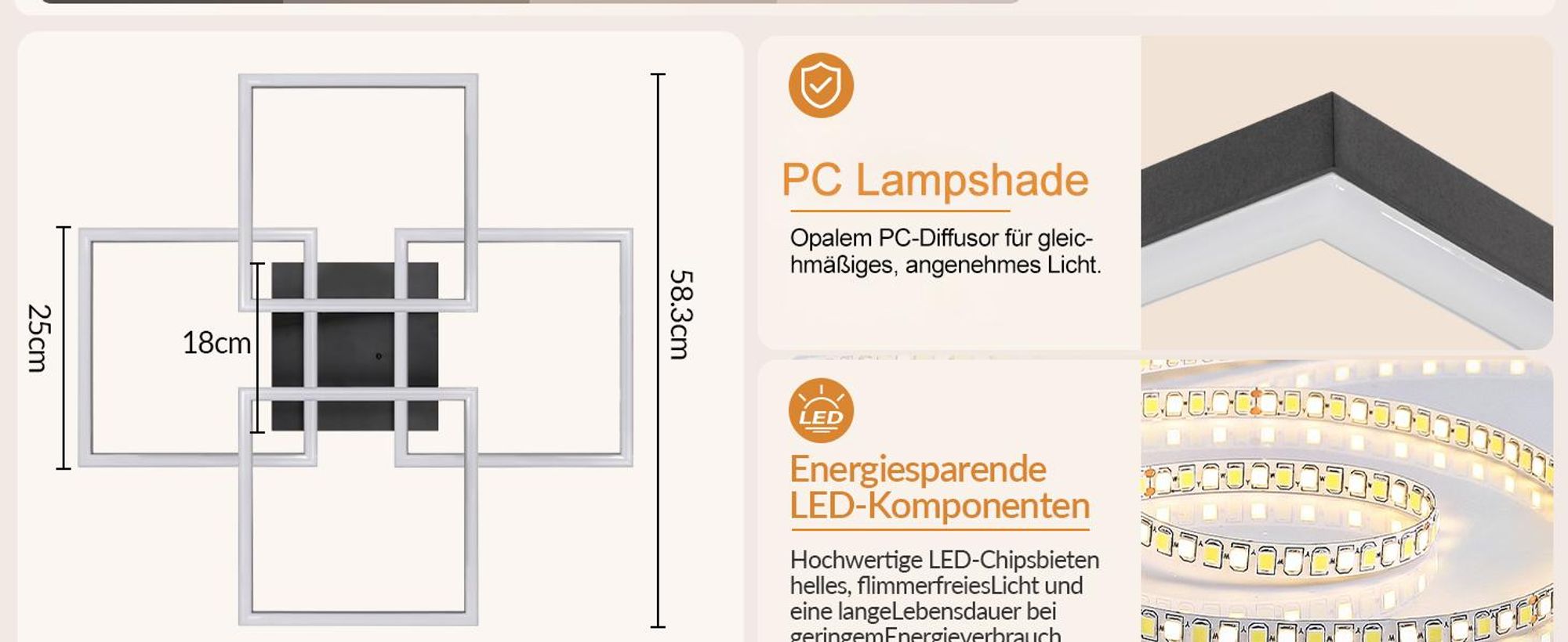 ZMH LED Deckenlampe Wohnzimmer Deckenleuchte Dimmbar 43W Wohnzimmerlampe Decke mit Fernbedienung Eckig Schlafzimmerlampe für Schlafzimmer