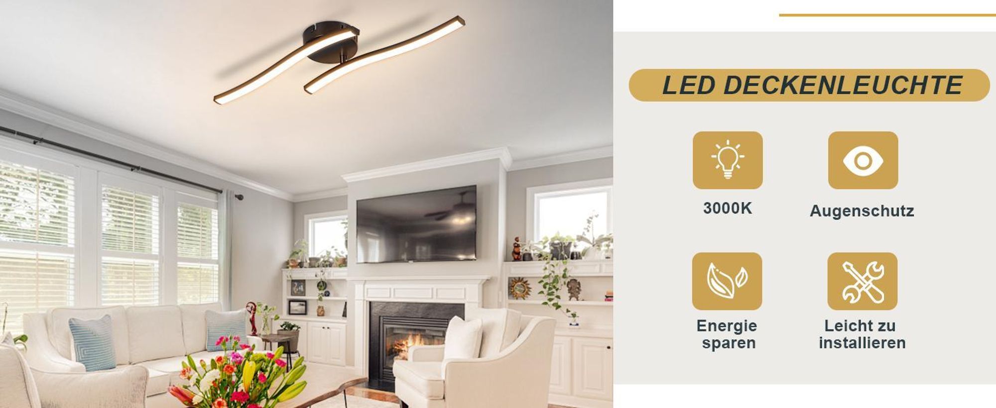 ZMH Plafonnier Moderne Lampe de Chambre Noir 12W Lampe de Salon 3000K Vagues Design Lampe de Cuisine Intérieur Blanc Chaud LED Eclairage de Plafond pour Couloir