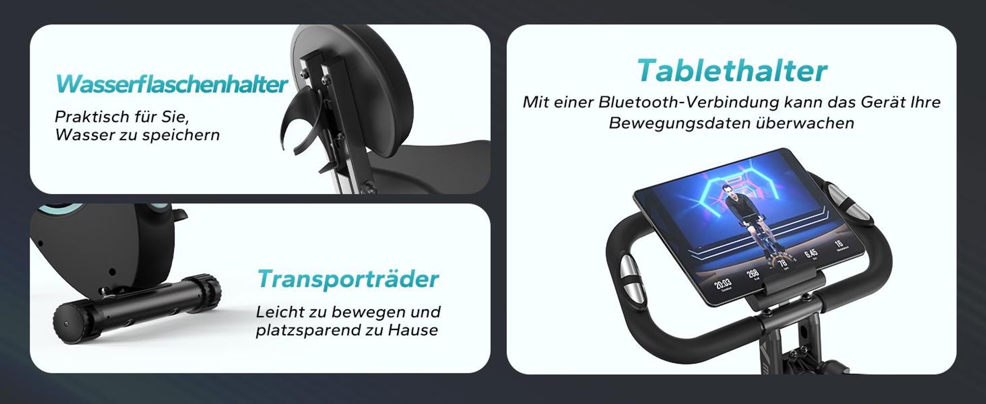 4-in-1 klappbarer Heimtrainer für Zuhause– magnetischer Ergometer mit 16 Stufen, LCD & Pulsmessung, Tabletständer, kompatibel Kinomap, bis 136 kg