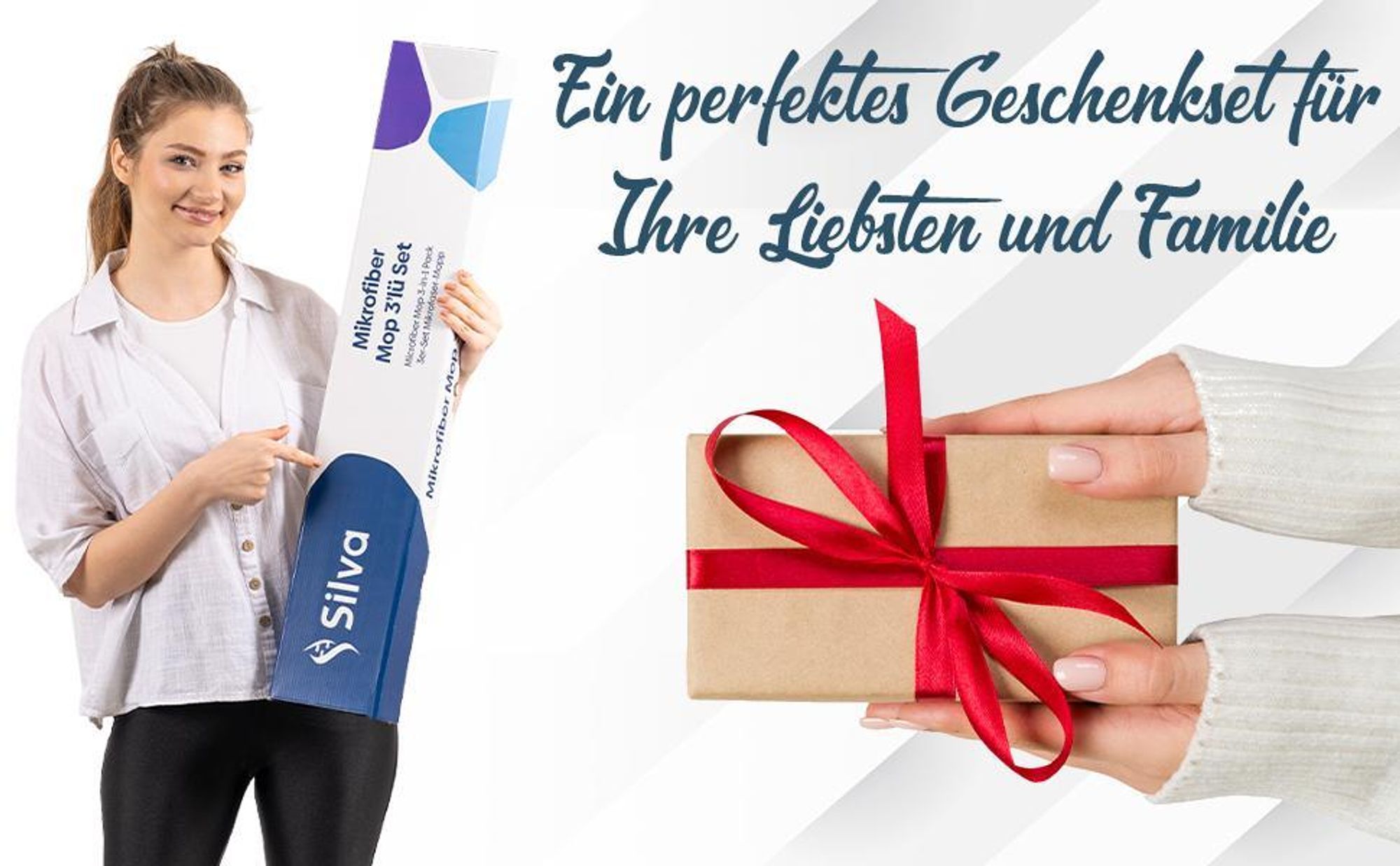 Silva Mikrofaser Wischmop - Bodenwischer Set mit Soft Touch Griff, 360° Drehgelenk & Teleskopstiel – Mop Set mit Wand, Nass & Trocken