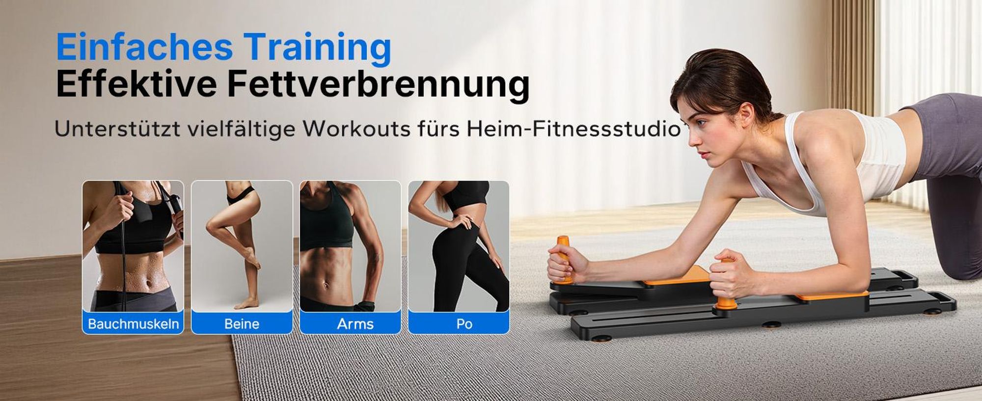 Multitrainer – 4-in-1 Pilates-Board, Push-Up-Bauchmuskel-Roller, Platzsparend, Bauchmuskelübungsgerät für Ganzkörpertraining