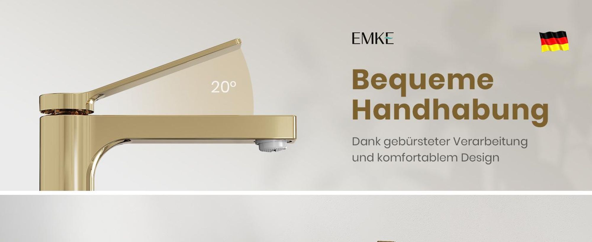 EMKE Wasserhahn Bad Champagner-Gold 195x173x46mm, Messing, Keramikkartusche, Badarmatur, Mischbatterie Waschbecken-Armatur, Waschtischarmatur