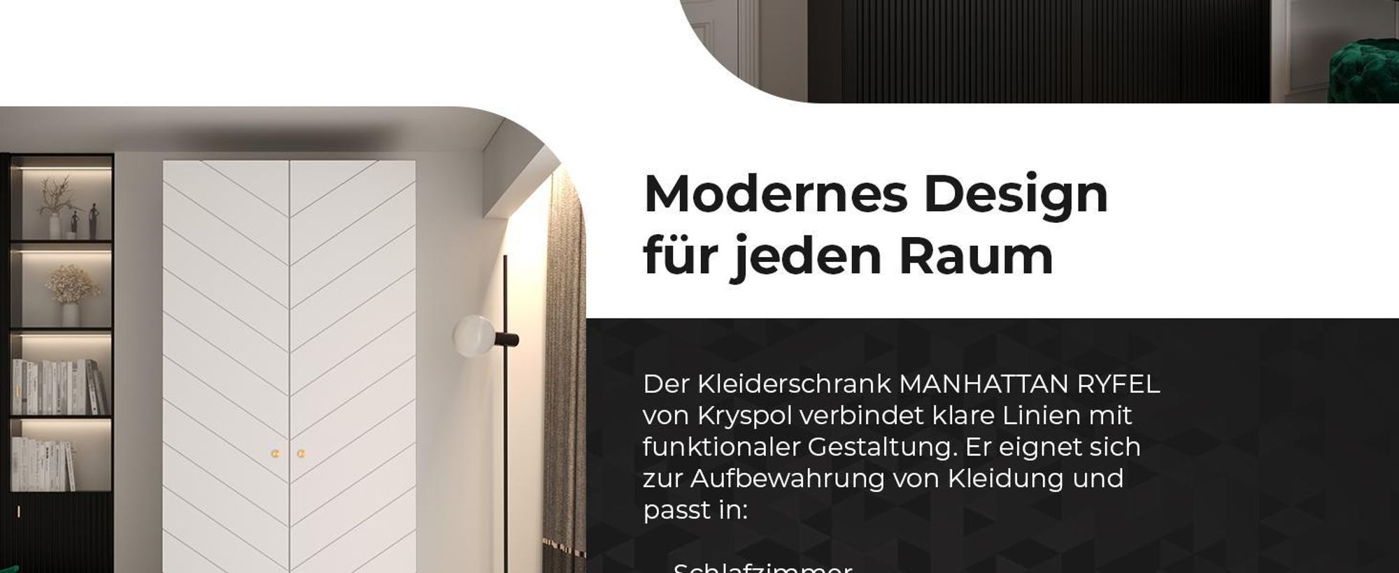 Kryspol - Kleiderschrank Schwarz, 2 Tür, 1 Modul 100x236,7x47cm, Manhattan Ryfel 5