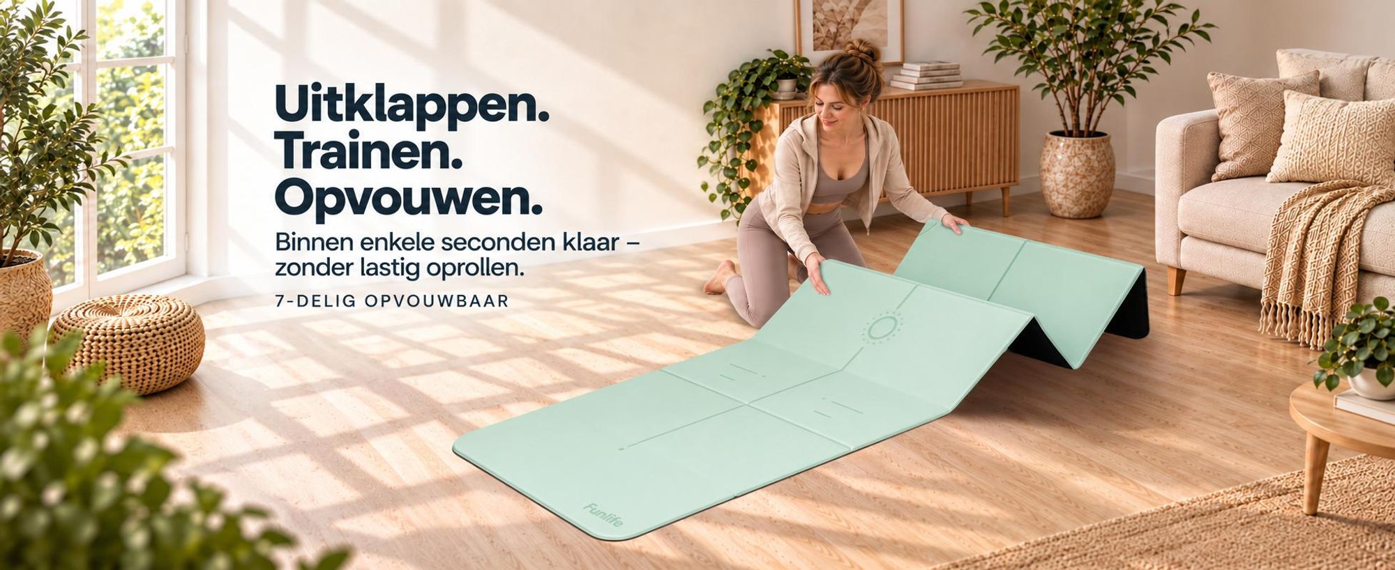 FunLife Opvouwbare Yogamat XXL, 190x66 cm – 10 mm dik, antislip fitness- en gymnastiekmat voor yoga, Pilates, thuisoefeningen en buitenshuis