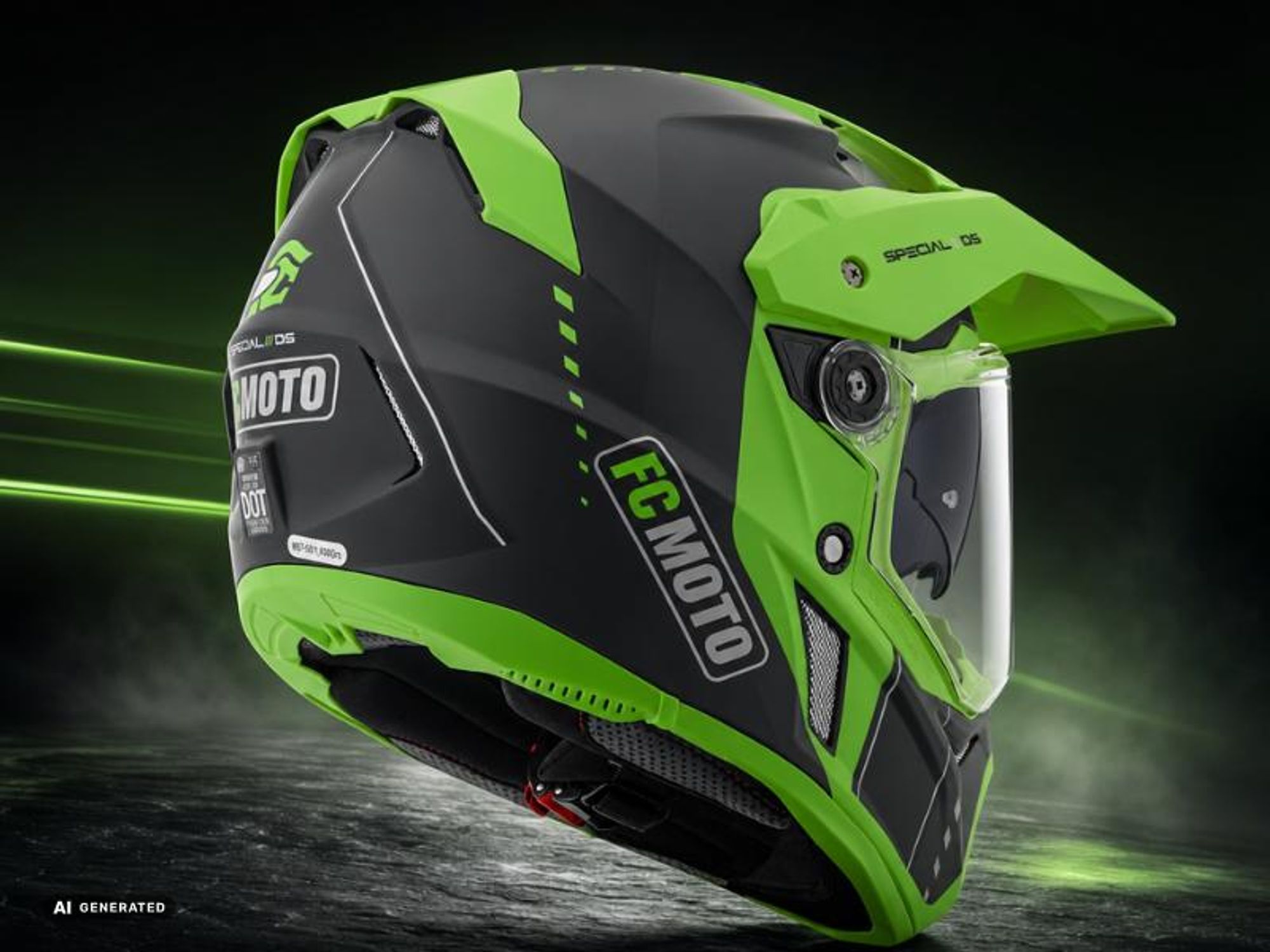 FC-Moto Merkur Pro Air Enduro-Helm, schwarz/grün, M