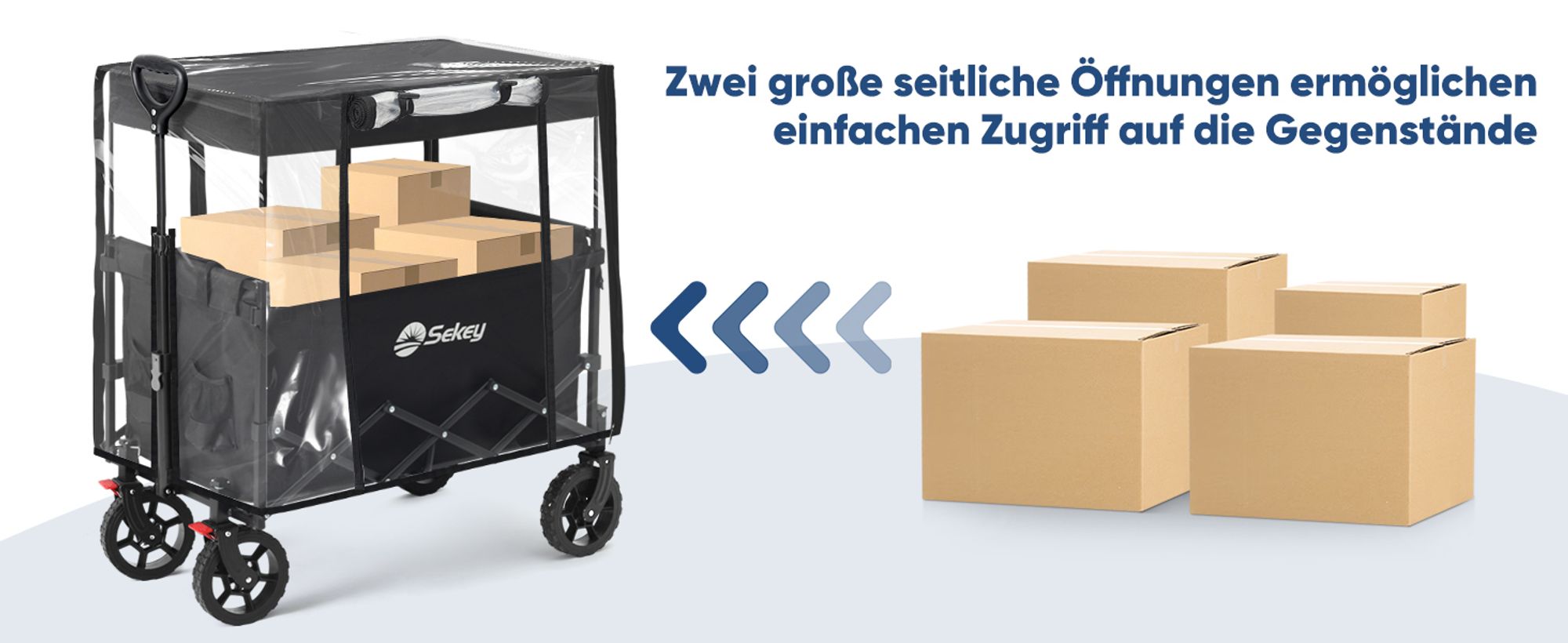 Sekey Regenschutz Transparent für Bollerwagen mit Dach, 75 x 50 x 65 cm