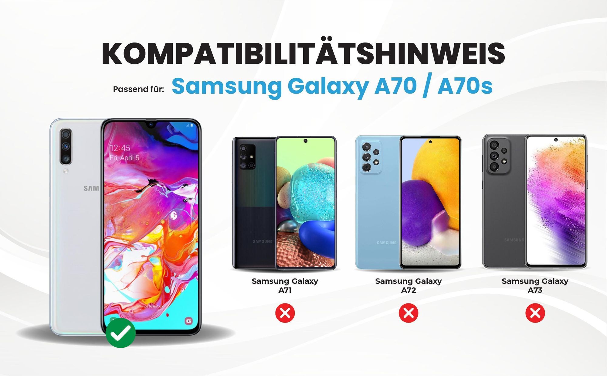 Kompatibilitätshinweise Hülle für Samsung Galaxy A70 / A70s