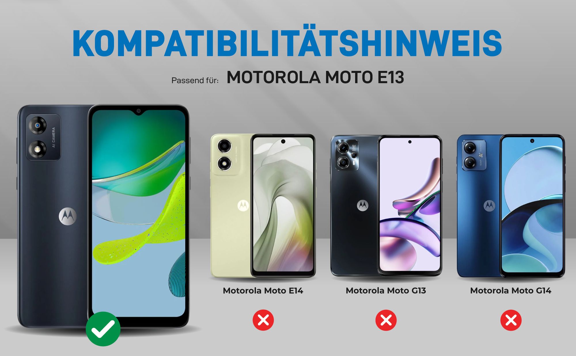 Kompatibilitätshinweise Hülle für Motorola Moto E13