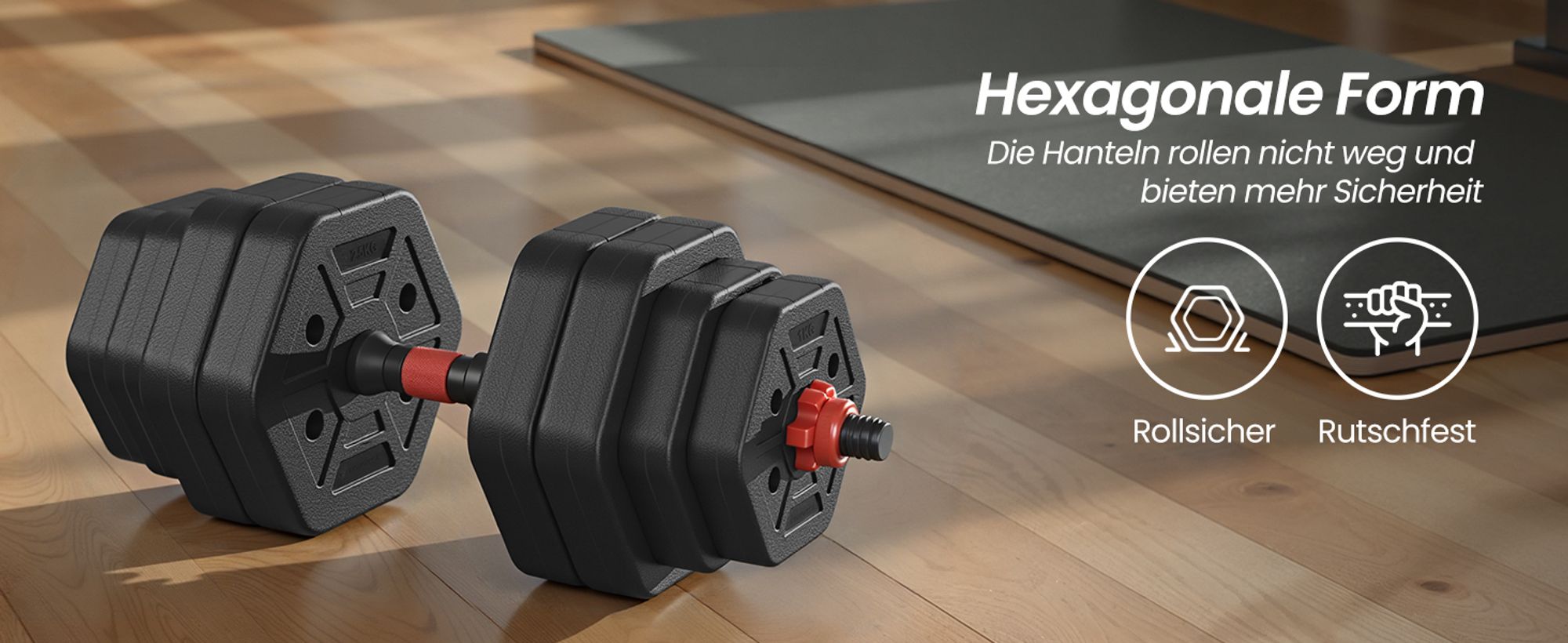 SONGMICS Hantelset, Hanteln mit Verbindungsstange, Hexagon, Kurzhantelset, 10-40 kg, für Workout, Fitnesstraining, Gewichtheben