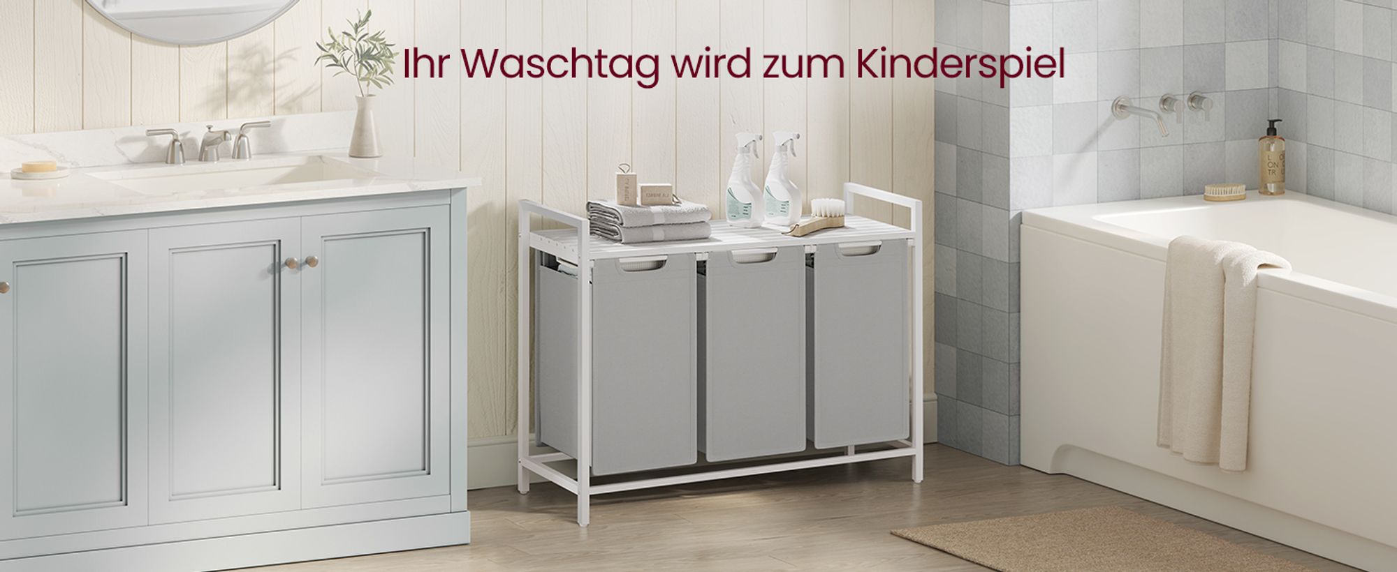VASAGLE Wäschekorb, 3 Fächer, Mit Ablage, Ausziehbar Und Abnehmbar 3 X 38 L Cs00bg0ql