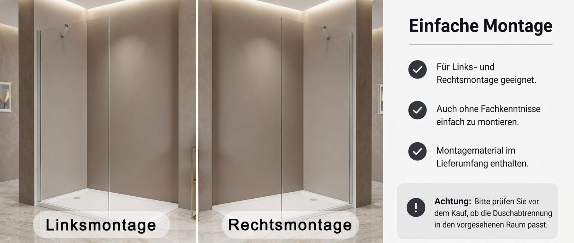 Walk in Dusche Duschabtrennung 75 x 185 cm Duschwand Seitenwand Duschtrennwand 6mm NANO klares Glas SB