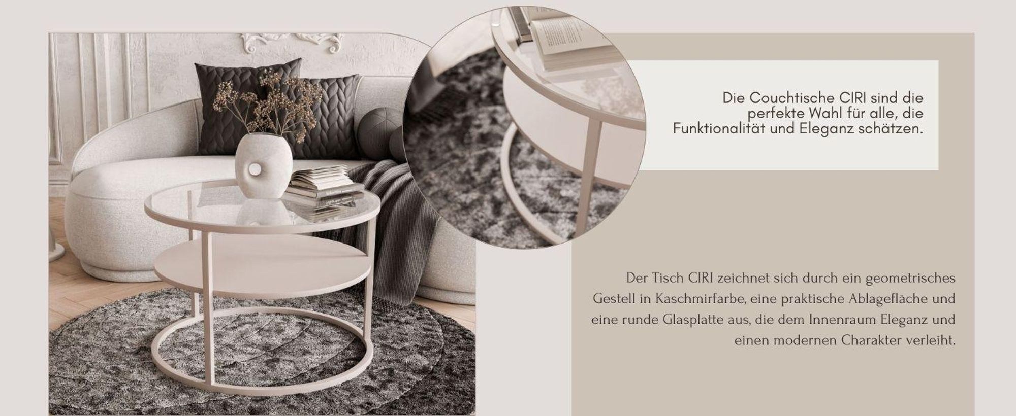 Couchtisch CIRI GLAS KASCHMIR mit Ablage