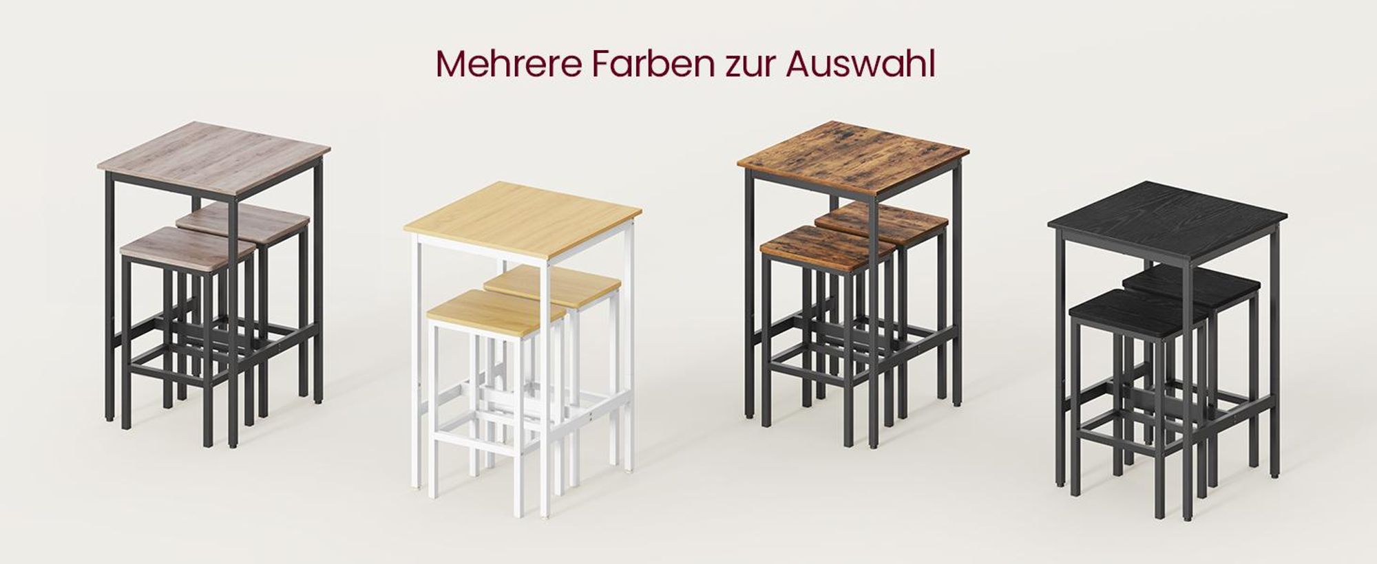 VASAGLE Bartisch-Set mit 2 Barhockern, 60 x 60 x 90 cm, schwarz