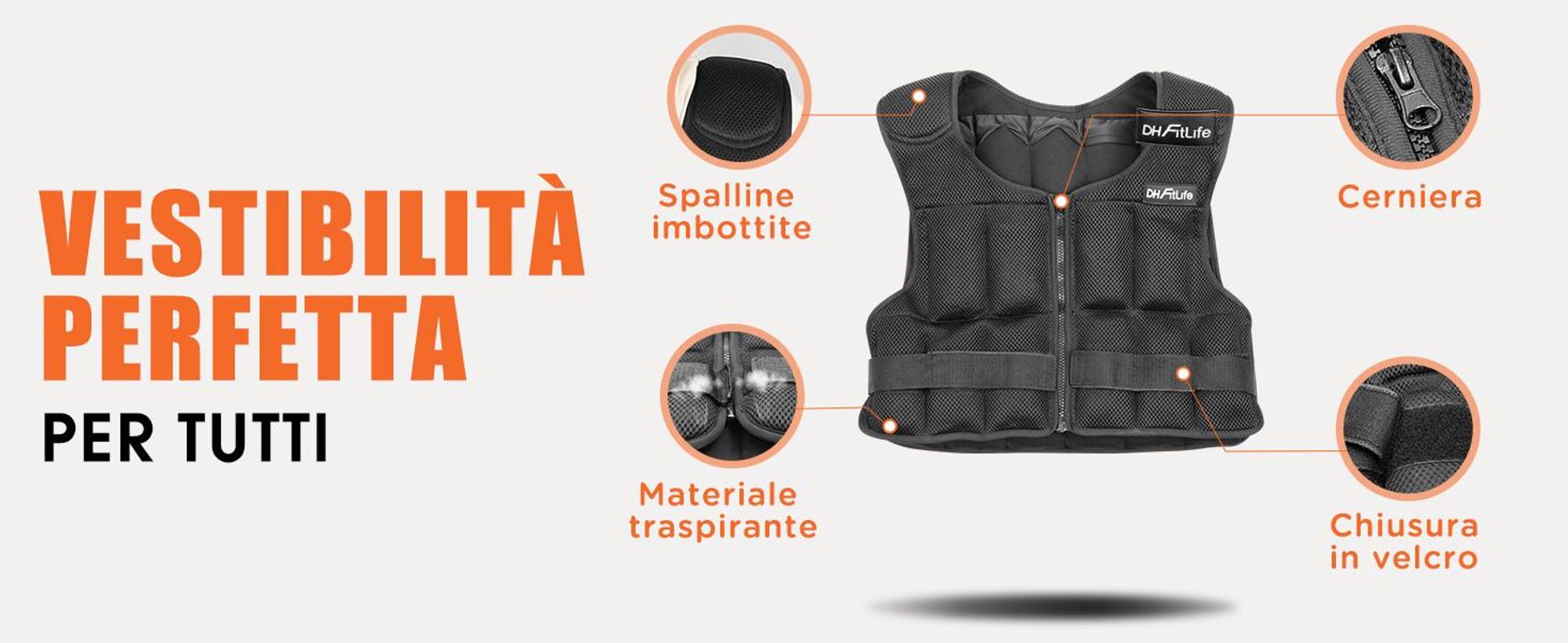 DH FitLife Giubbotto Zavorrato Regolabile 10 kg per Allenamento Crossfit, Corsa, Calisthenics, Gilet Pesi con Zip per Donna e Uomo