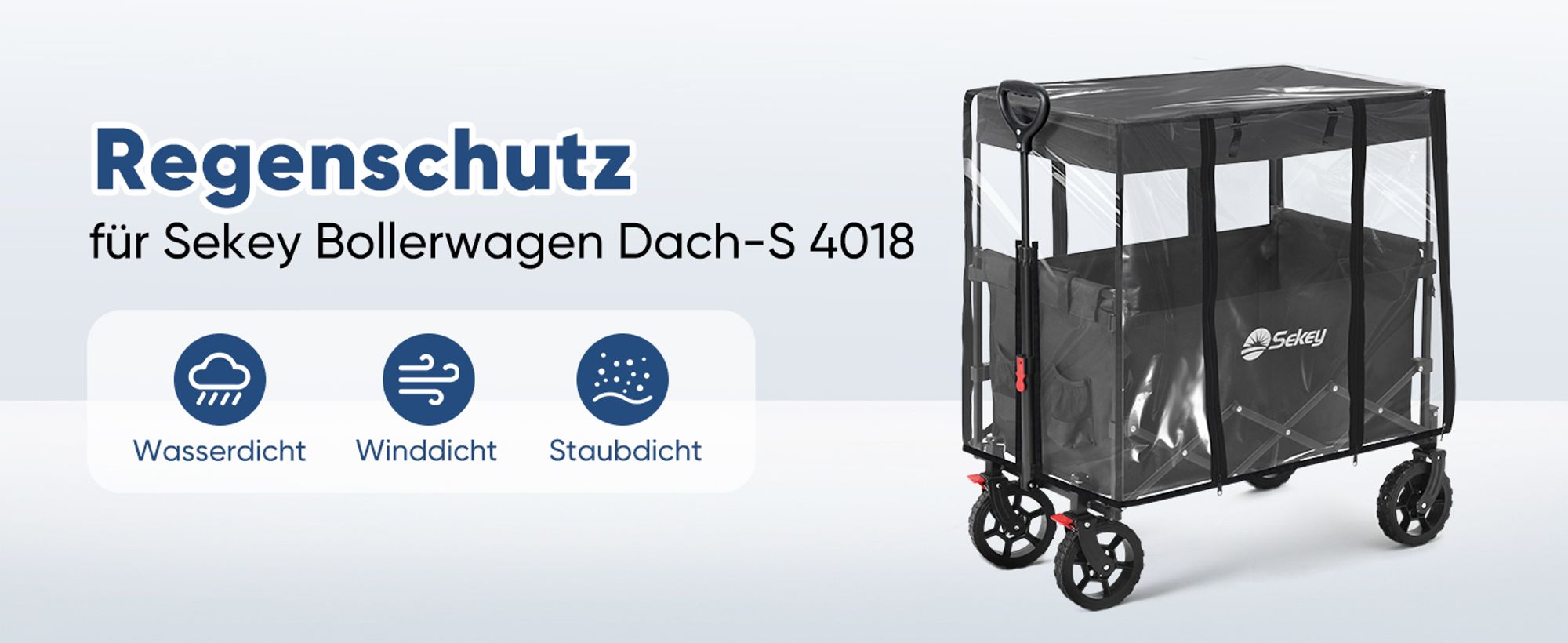 Sekey Regenschutz Transparent für Bollerwagen mit Dach, 75 x 50 x 65 cm