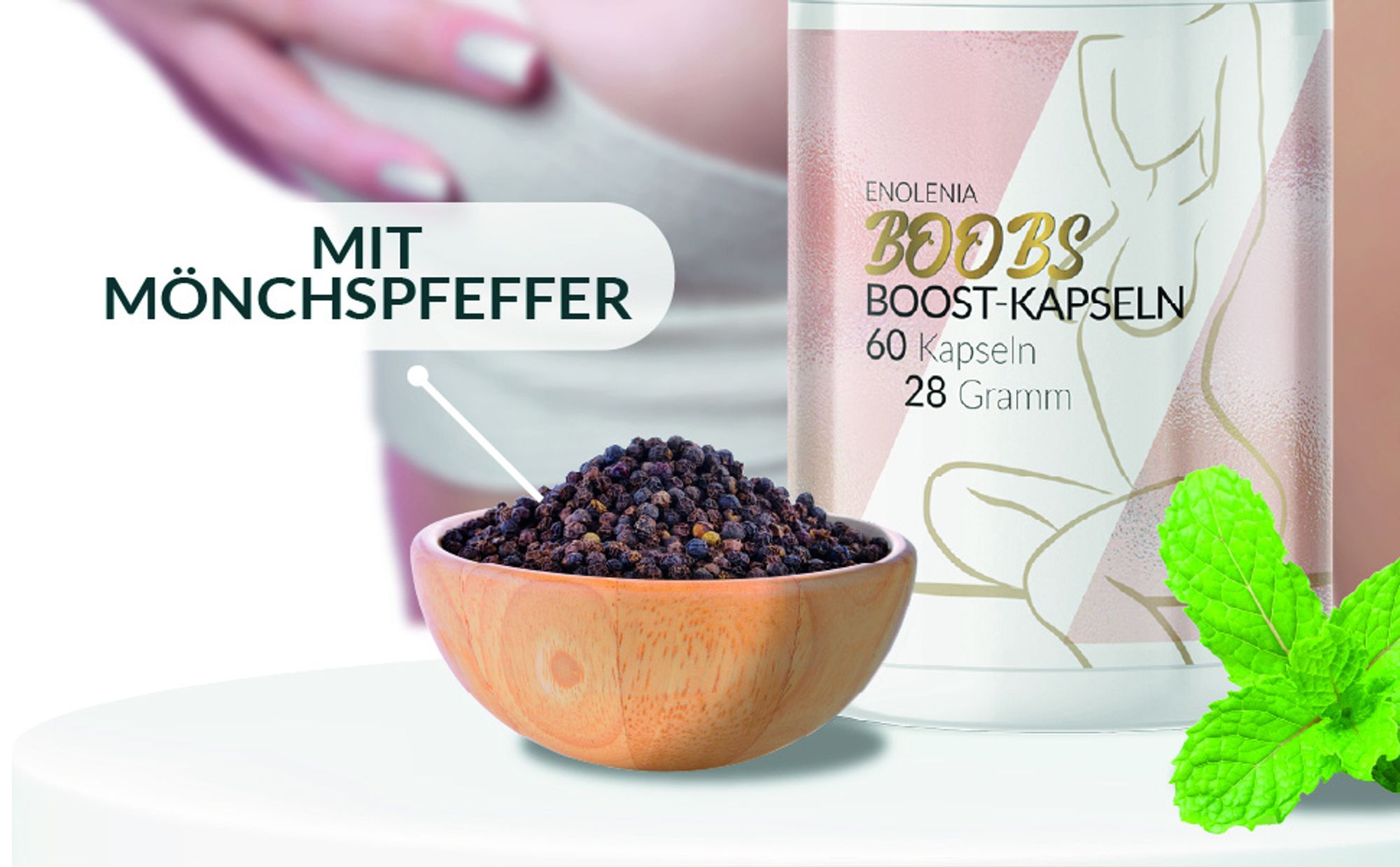 Enolenia® BoobsBoost - Push-Up Kapseln für volles Dekolleté - Brustvergrößerungs Tabletten - Brust - Push Up Effekt – ganz ohne OP - Brust Creme