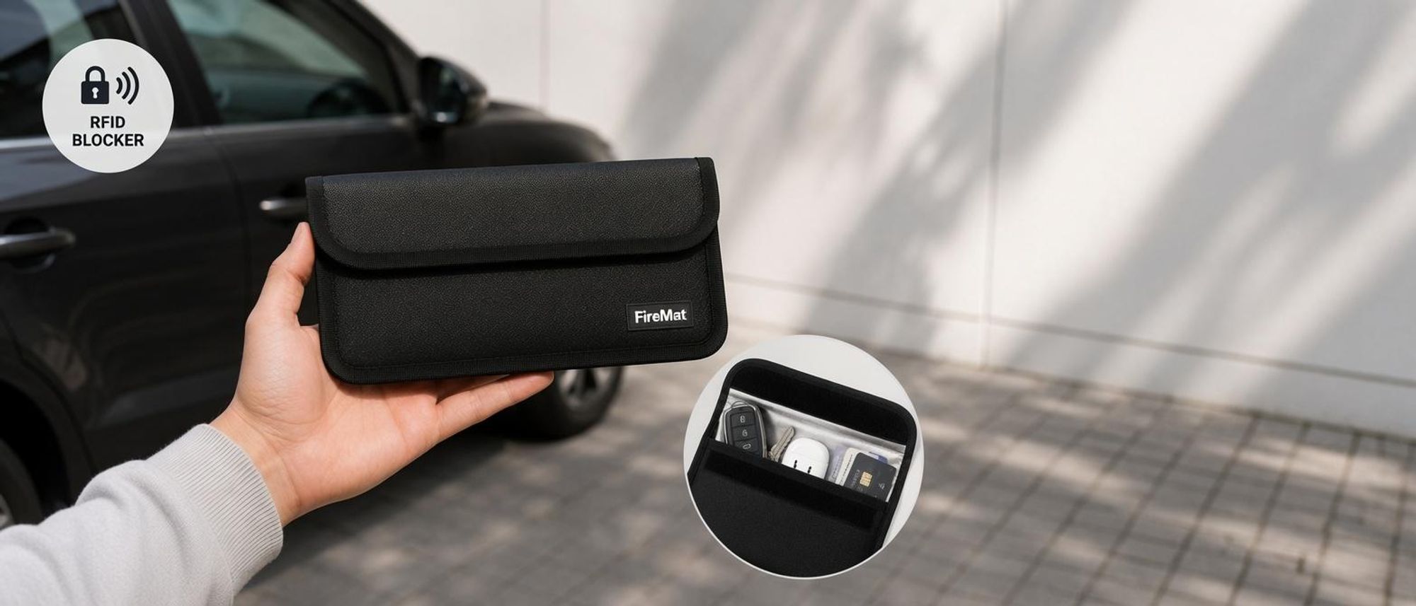 Materiał z warstwą blokującą RFID zapewniający ochronę kart i danych przed skanowaniem.