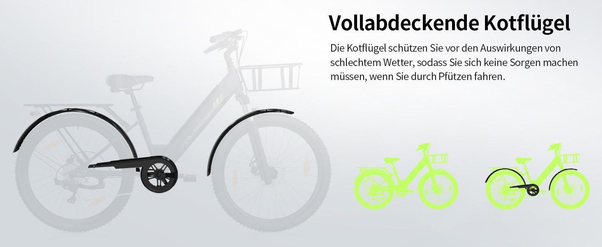 Runetic Ebike, City e-bikes & Dutch e-bikes, 250W Motor, herausnehmbarer 36V 13Ah Akku, bis zu 100 km Reichweite, 7 Gänge, 25 km/h - Grün
