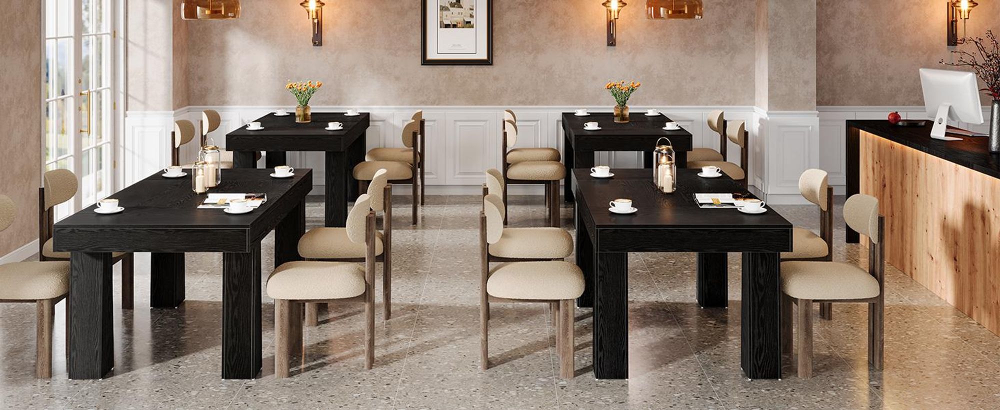 Tribesigns Esstisch, 160 × 80 cm Rechteckiger Küchentisch mit Robusten, Moderner Schwarz Holztisch für Esszimmer, Café, Restaurant, Schwarz