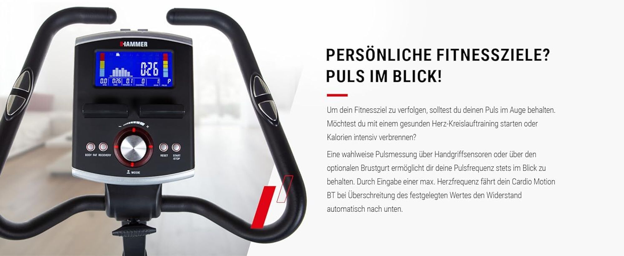 HAMMER Ergometer Cardio Motion BT, Heimtrainer, 22 Programme, max. 130 kg