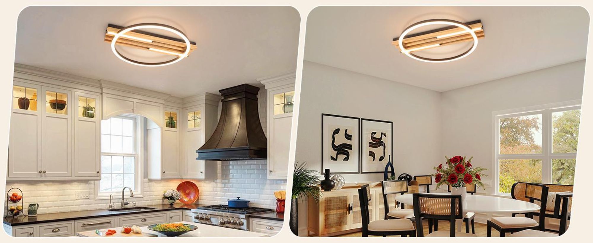 ZMH LED Deckenleuchte Holz Deckenlampe 24W 38cm Schlafzimmer Küche 3000K Warmweiß Schwarz 1 Ring Schlafzimmerlampe Küchenlampe für Wohnzimmer