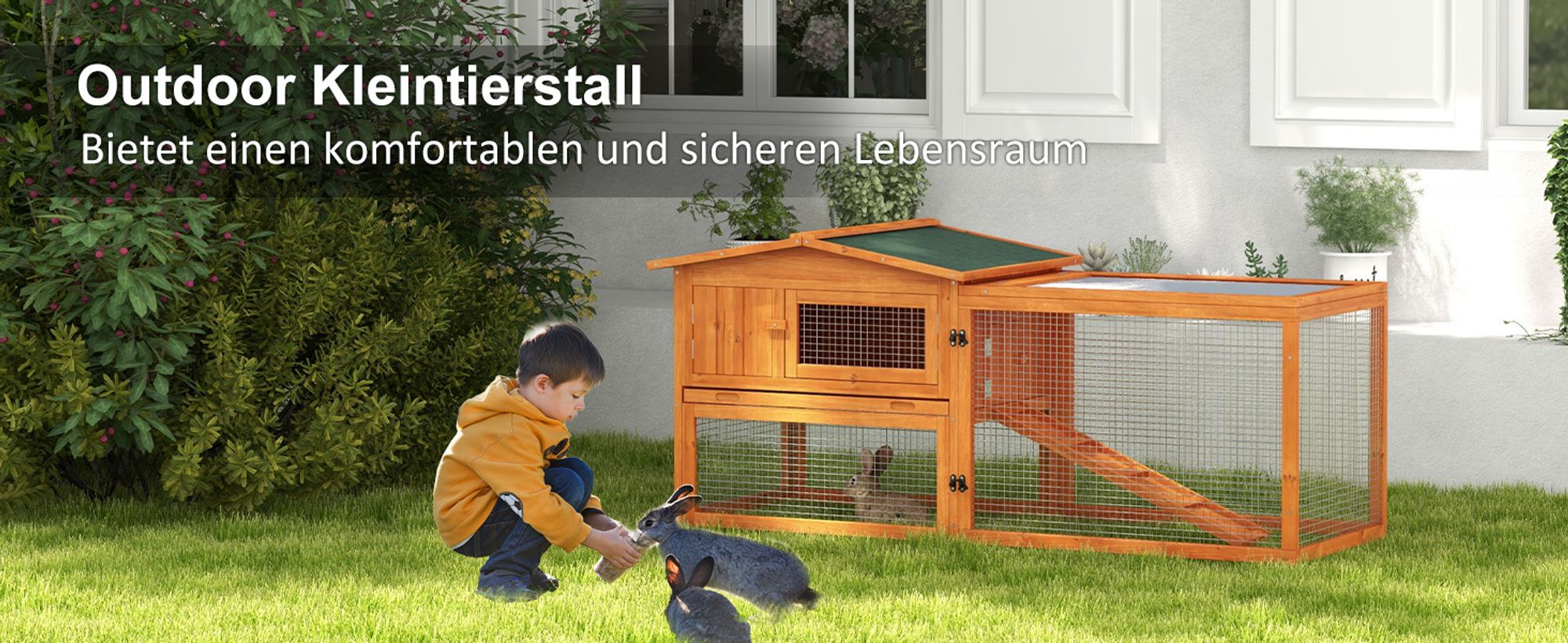 PawHut Kleintierstall Tannenholz Kleintierhaus Kleintierkäfig Asphaltdach Orange