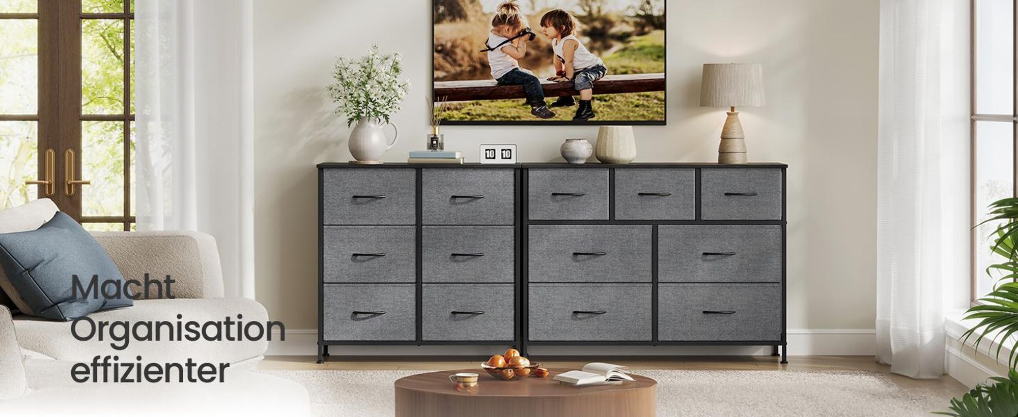 SONGMICS Kommode, Schrank, 7 Stoffschubladen, für Schlafzimmer, Flur, Wohnzimmer, grau