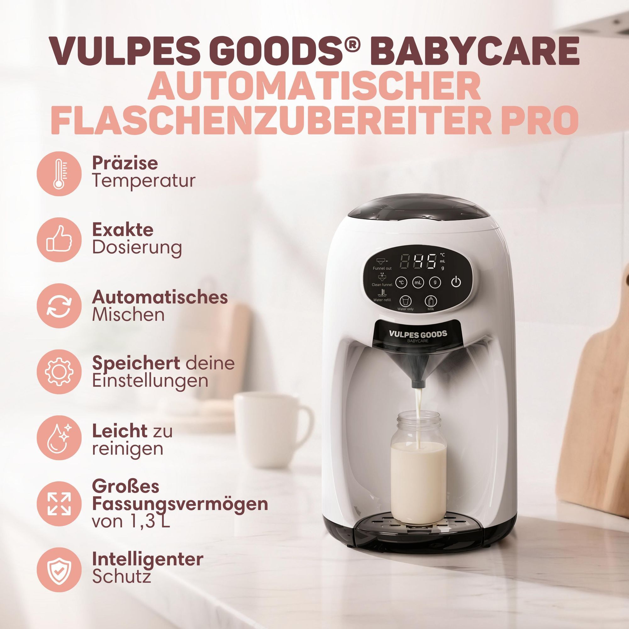 Babykostwärmer Pro - Automatischer Flaschenzubereiter - Baby Milch Maschine - Fläschchen fertig in Sekunden - mit 4 Temperatureinstellungen