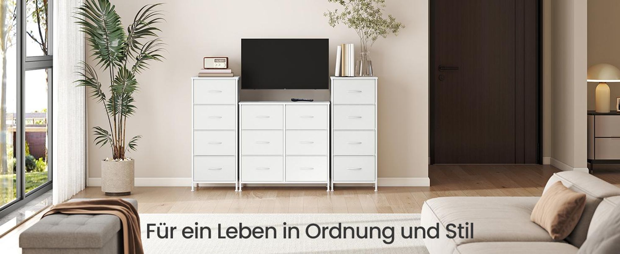 SONGMICS Kommode, Schrank, 6 Stoffschubladen, für Schlafzimmer, Flur, Wohnzimmer, weiß
