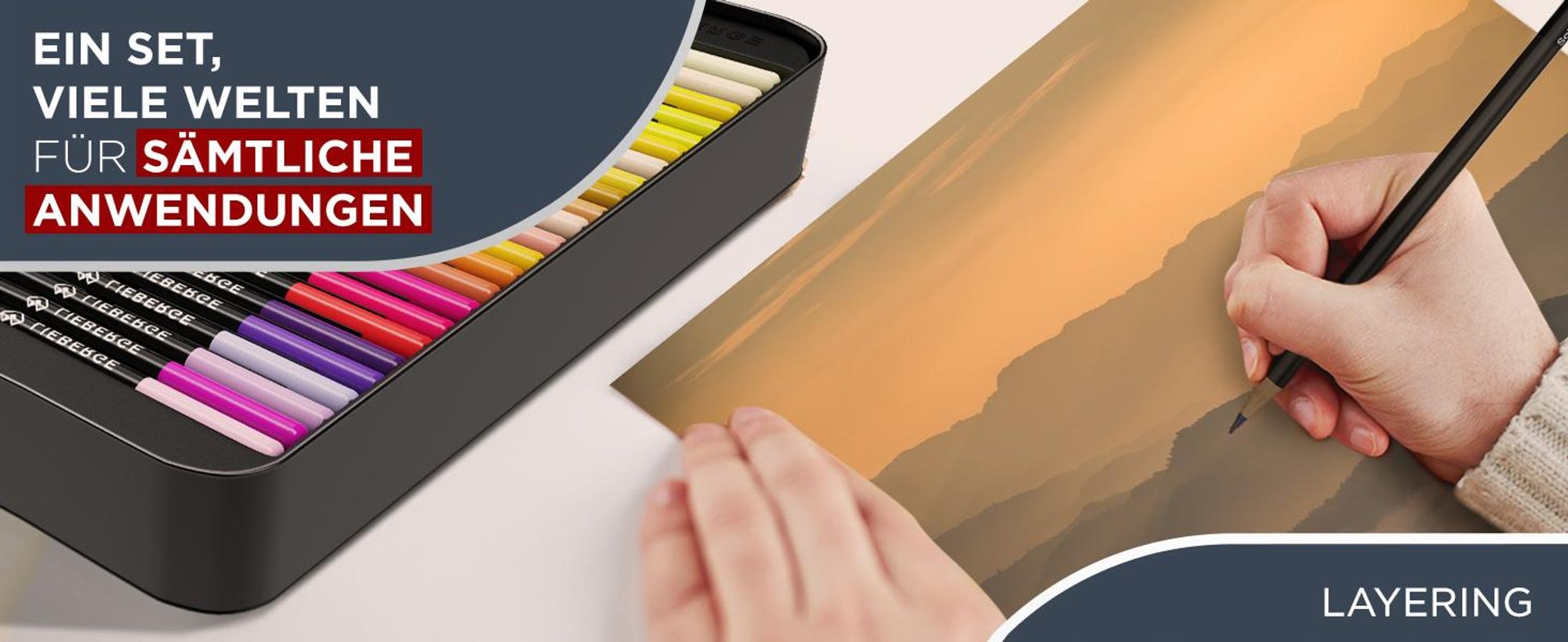 LIEBERGE Premium Buntstifte Set in Metallschatulle – 72 Farben – hochpigmentierte Colored Pencils – bruchstabil, weiche Farbabgabe | Malstifte
