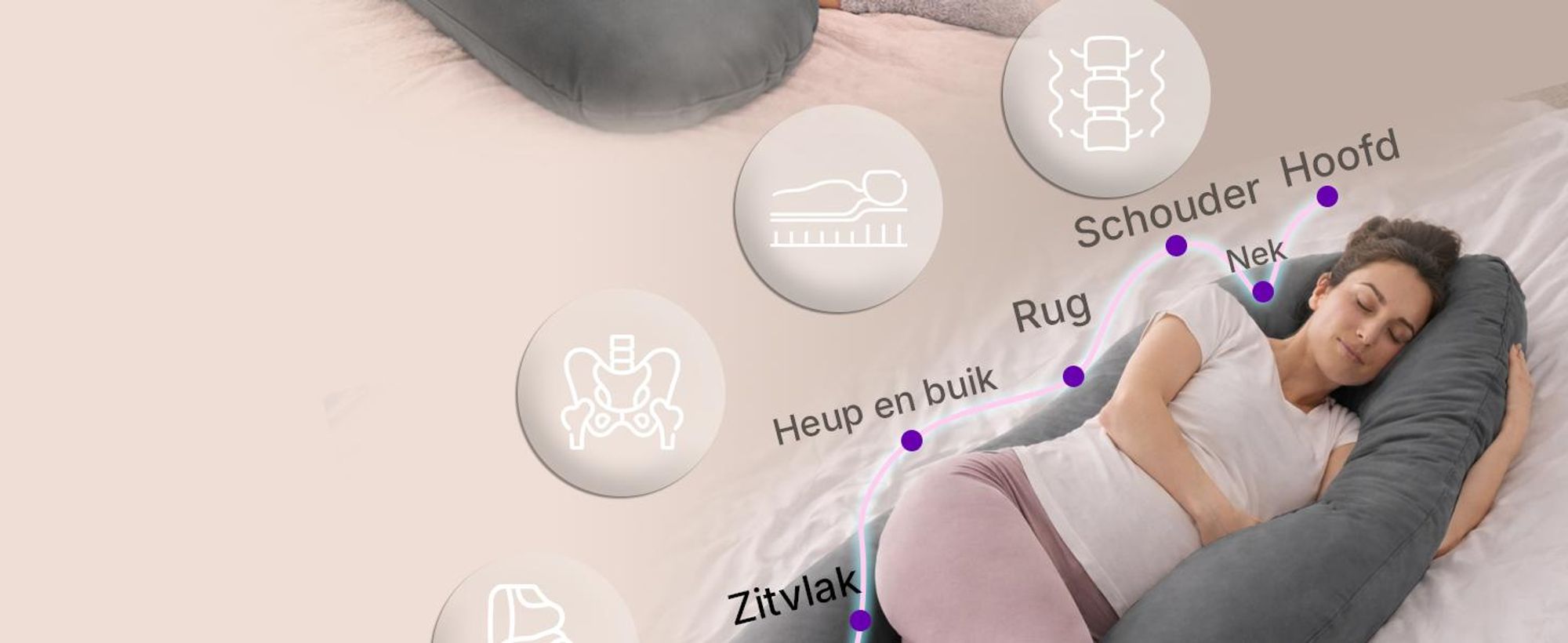 ELONEO Zijslaperkussen met hoes, borstvoedingskussen, zwangerschapskussen XXL, antraciet
