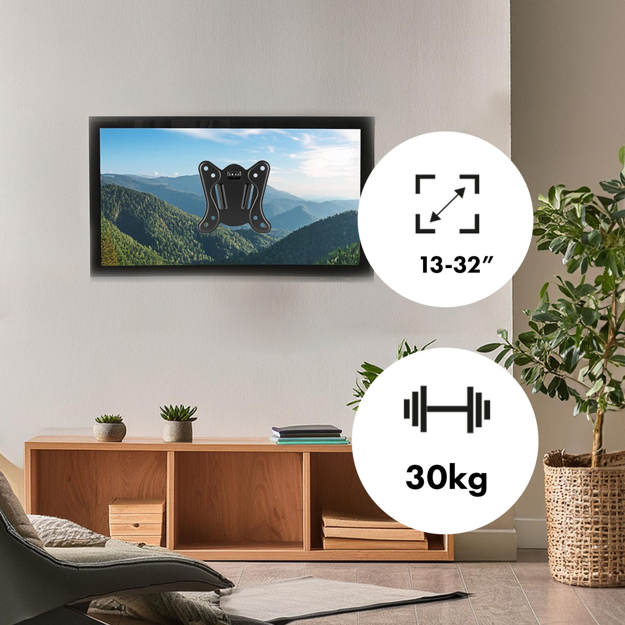Maclean Halterung für TV oder Monitor max. VESA 100x100 13-32" 30kg schwarz MC-416