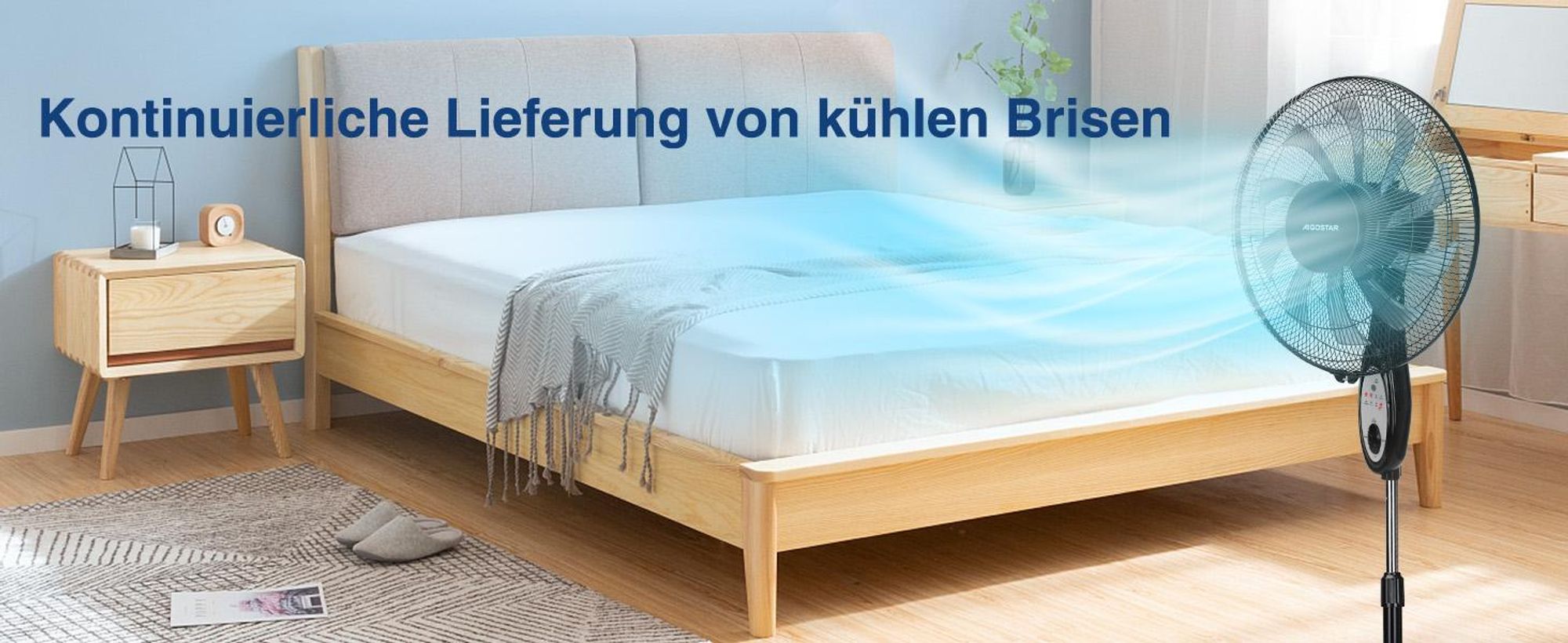 Aigostar Leise Ventilator mit Fernbedienung, 80° Oszillation,7,5H Timer, 3 Modi