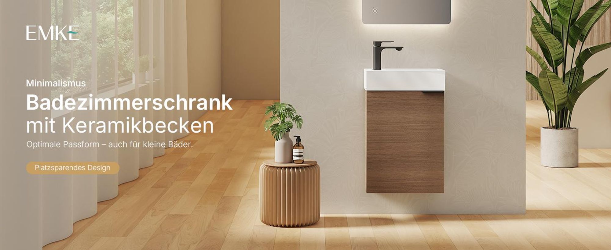 EMKE Waschbeckenunterschrank mit waschbecken 417×240×646 mm wandhängend, Badezimmerschrank, Waschtischunterschrank Soft-Close, Sonoma Eiche