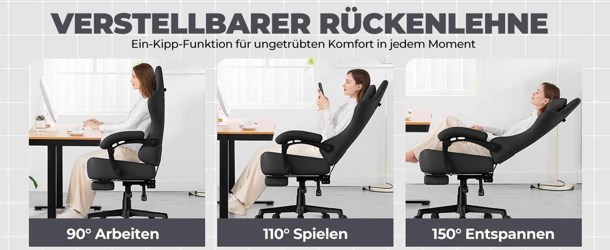 GTPLAYER Gaming Stuhl Ergonomischer Gaming Sessel Schreibtischstuhl Bürostuhl mit Kunstleder Federsitzkissen, Verbindungsarmlehnen, mit Fußstütze