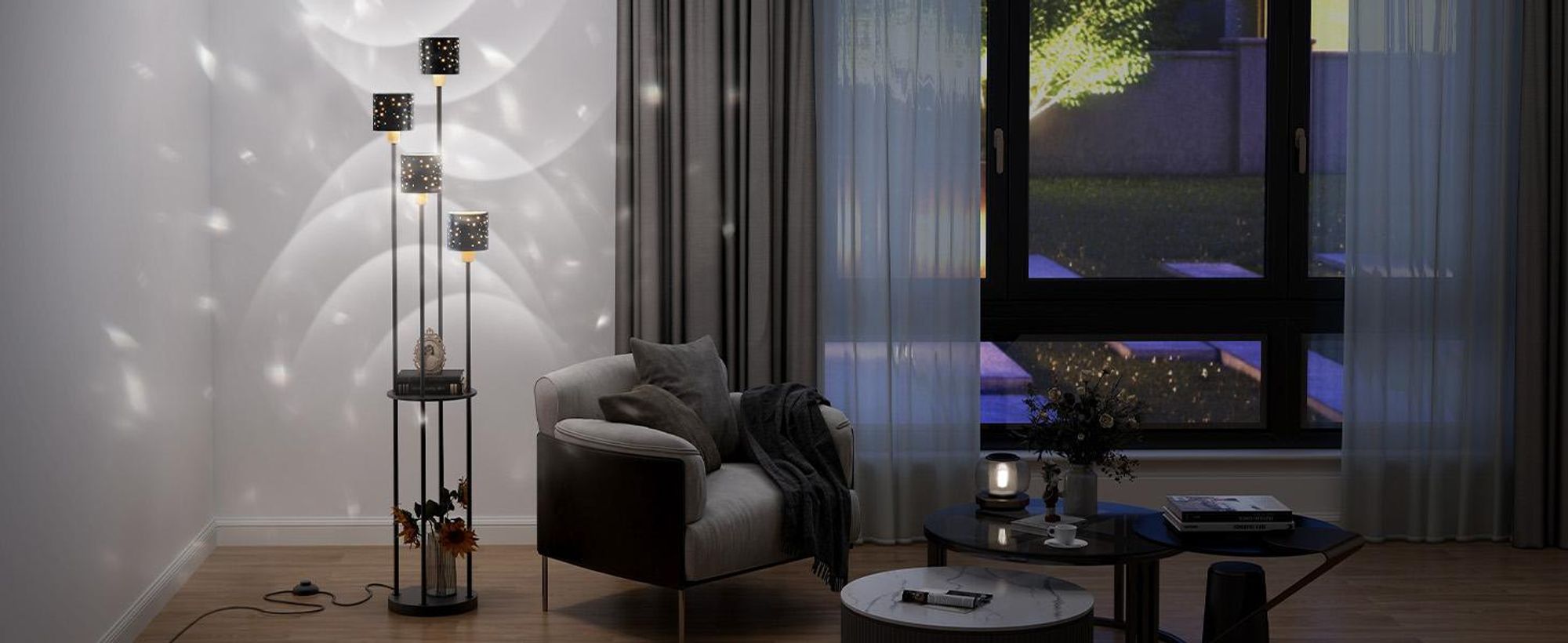 Puluomis Stehlampe 4 flammige Stehleuchte Standleuchte Bodenlampe, mit Fußschalter, E14 Fassung für Schlafzimmer Wohnzimmer Regal 160cm Schwarz