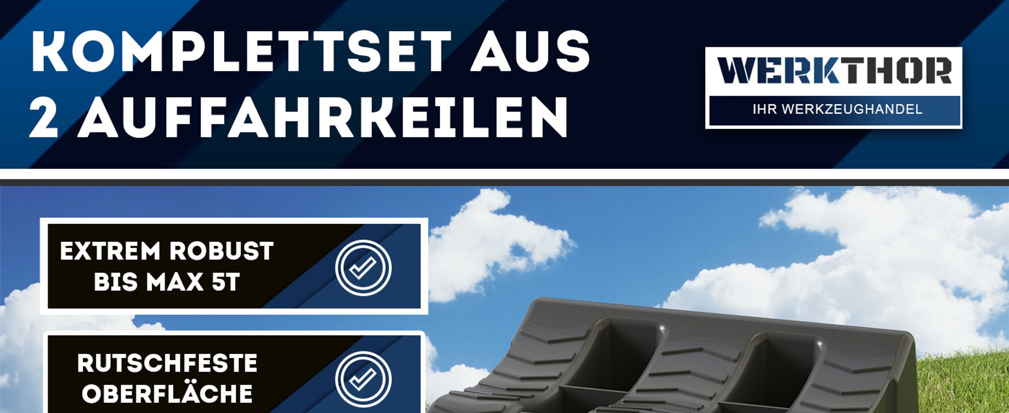 WERKTHOR Auffahrkeile - [2er Set] Auffahrkeile für Wohnmobil, Wohnwagen & Anhänger - Nivellieren für jeden Untergrund <3t