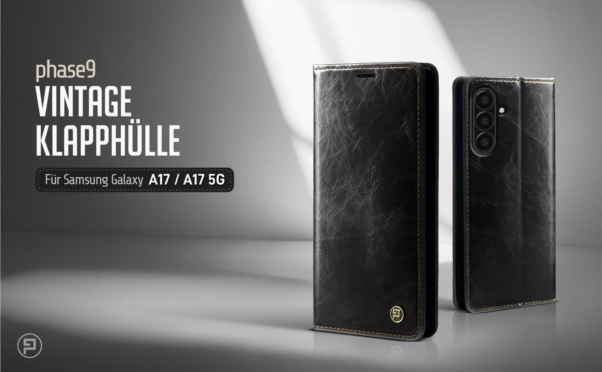 Schwarze Klapphülle für Samsung Galaxy A17 / A17 5G im klassischen Vintage Look