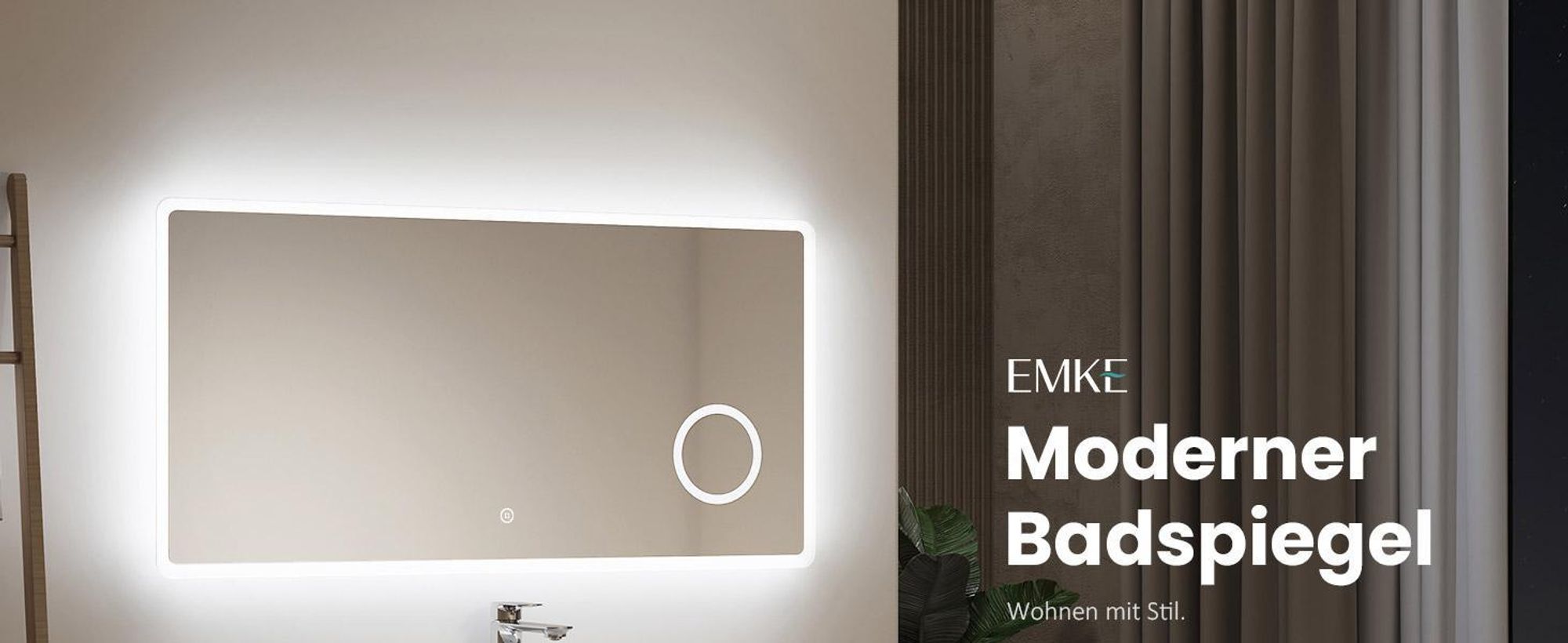 EMKE LED Badspiegel mit 3-Fach Vergrößerung Touchscalter Kaltweiß Licht 120X60cm
