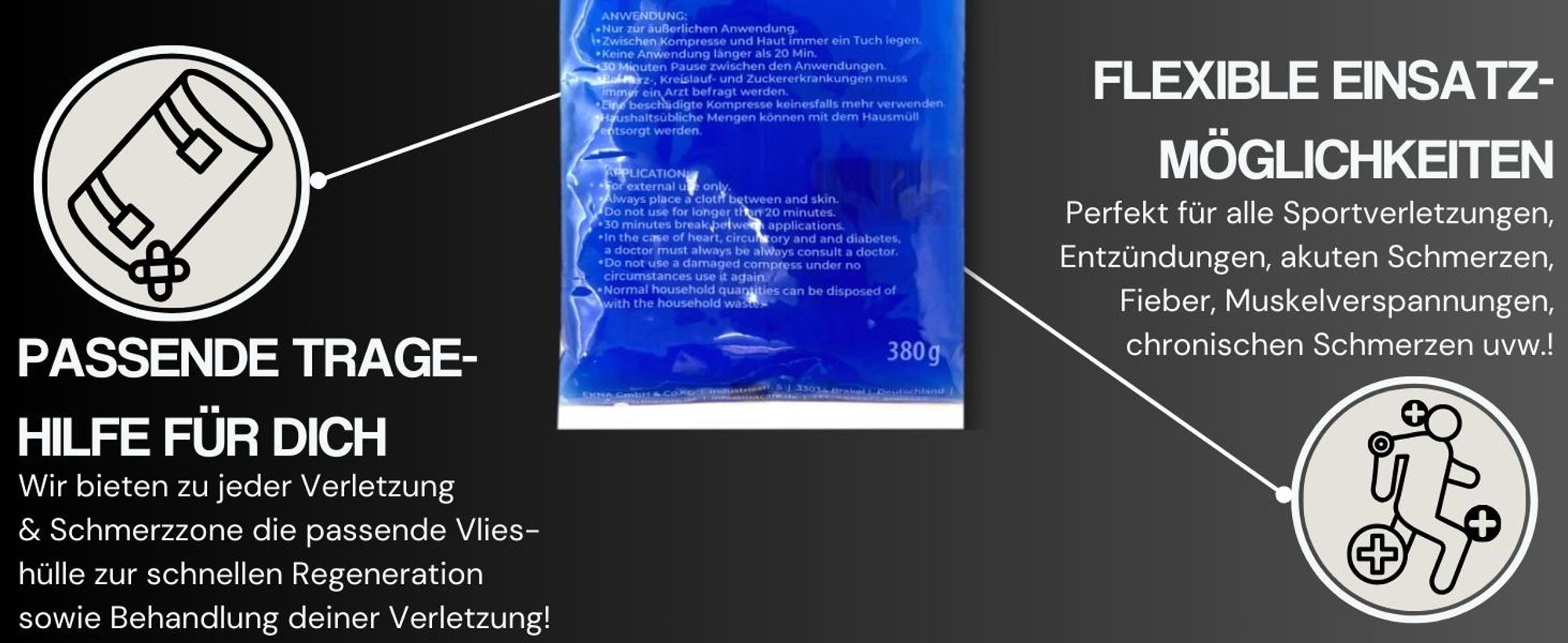 LisaCare Kühlmanschette - 5x Premium Vlieshülle für kalt warm Kompresse - Kühltaschen inkl. Klett-Band zur Fixierung - Mehrweg Vlieshülle