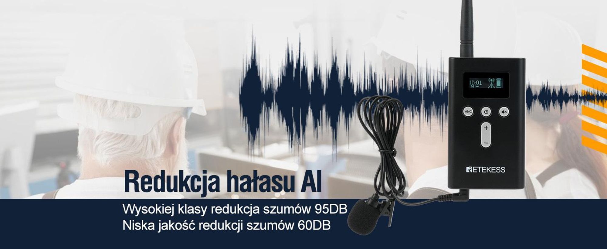 System przewodniczenia Retekess T130P, bezprzewodowy mikrofon, słuchawki dla przewodników, zaawansowana redukcja szumów, zasięg 160 metrów, długi czas pracy na baterii: 30 godzin
