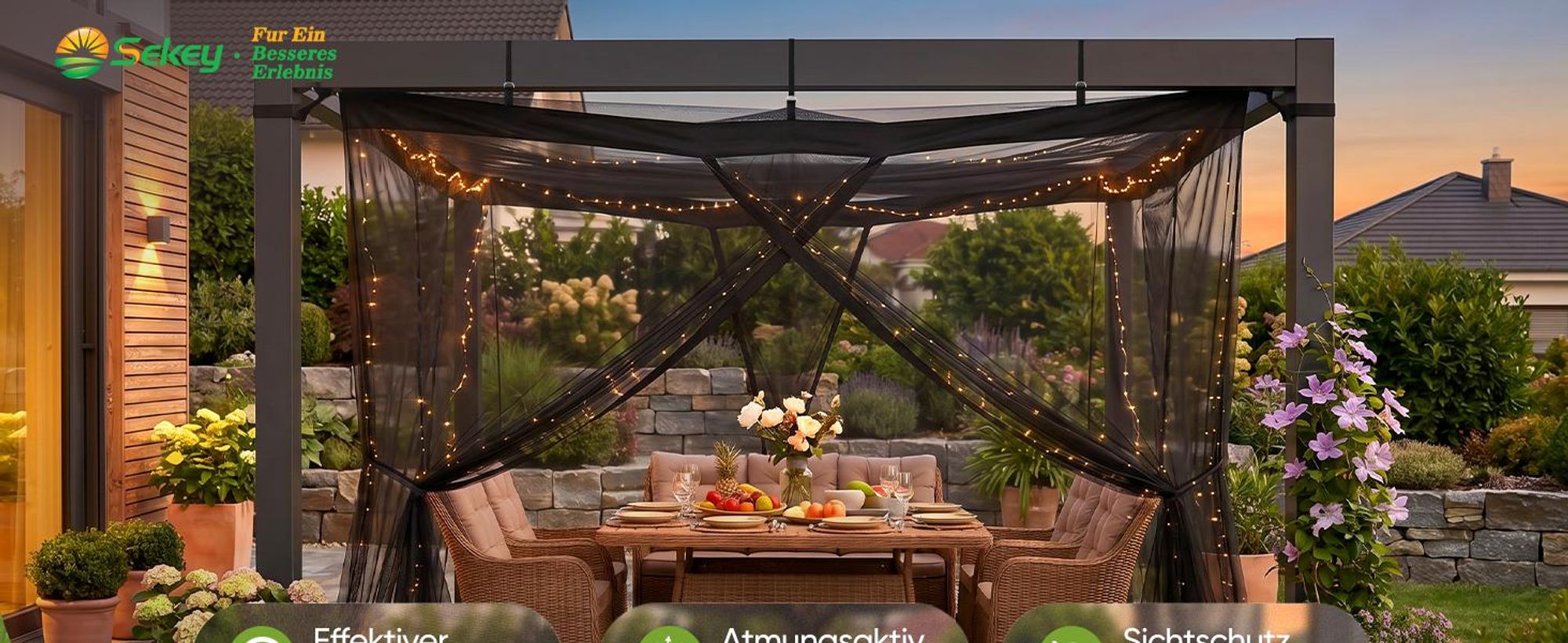 Sekey Moskitonetz Pavillon 3,5x2,5x2,5m Insektenschutz Garten Outdoor Balkon Fliegennetz für Pergola Garten groß Mückenschutz stabil